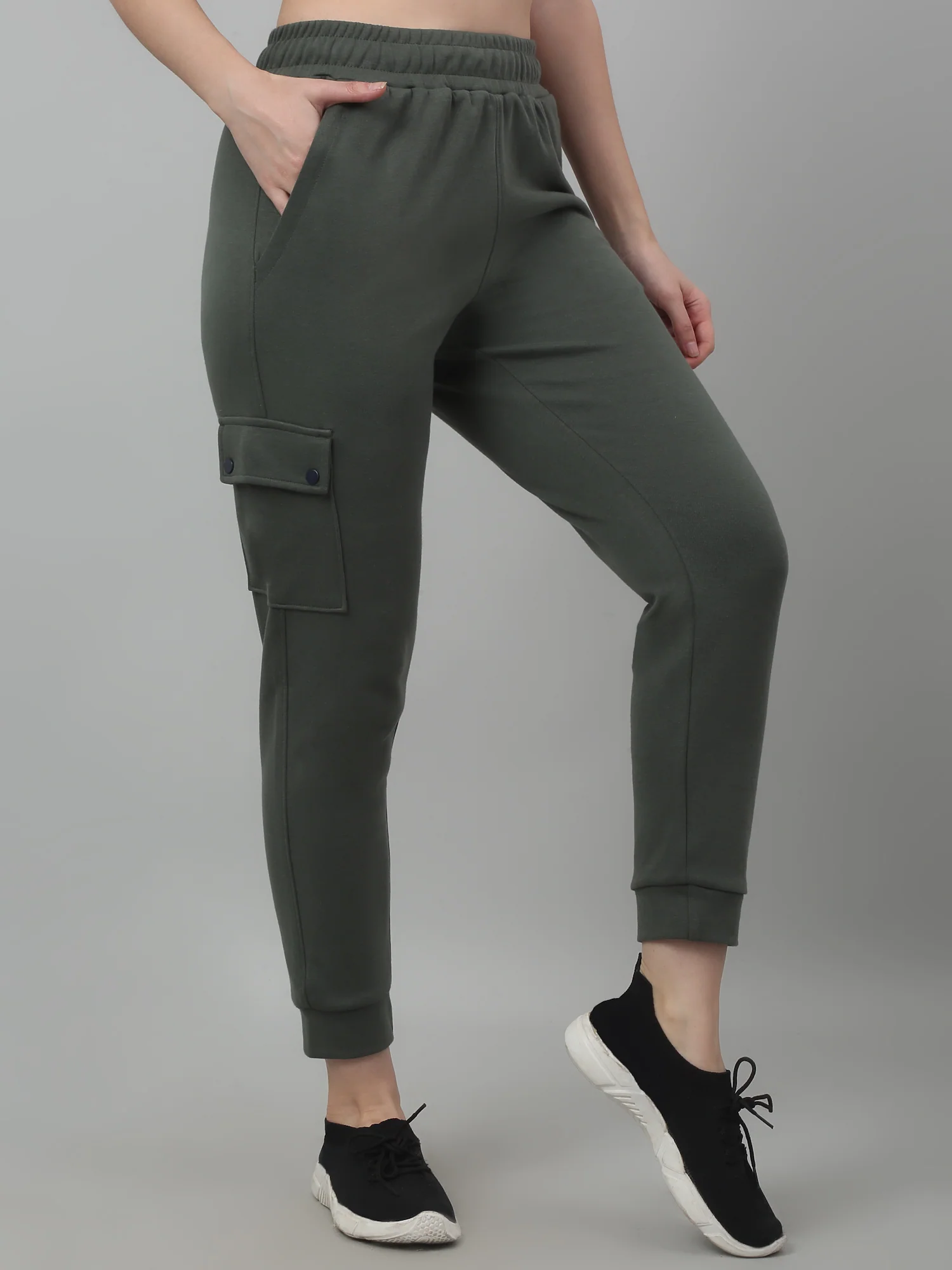 Women's Casual  Olive Green Ankle length Mid rise Jogger Pants - Image 3