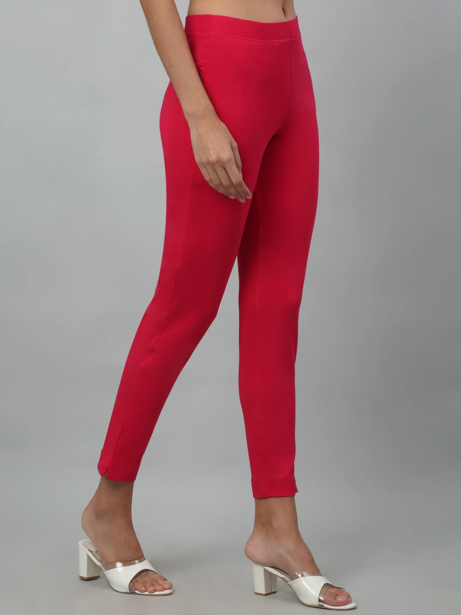 Women's Basic Regular Fit Hot Pink Flat Front Mid rise Kurti Pant - Image 2