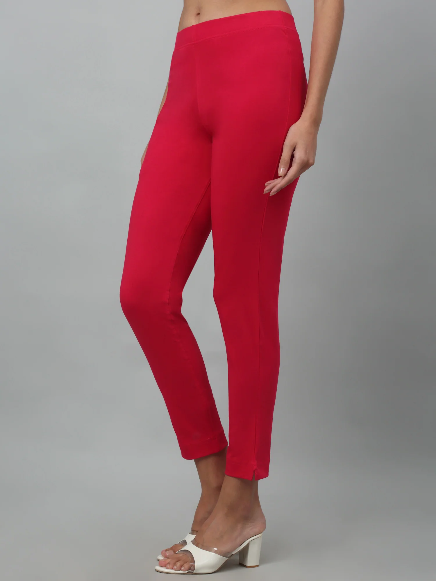 Women's Basic Regular Fit Hot Pink Flat Front Mid rise Kurti Pant - Image 3