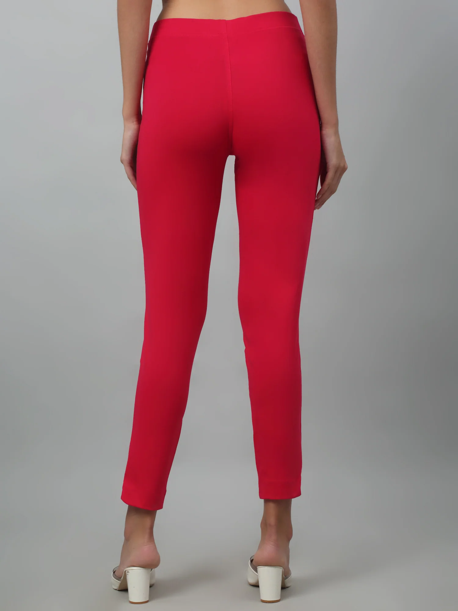 Women's Basic Regular Fit Hot Pink Flat Front Mid rise Kurti Pant - Image 4