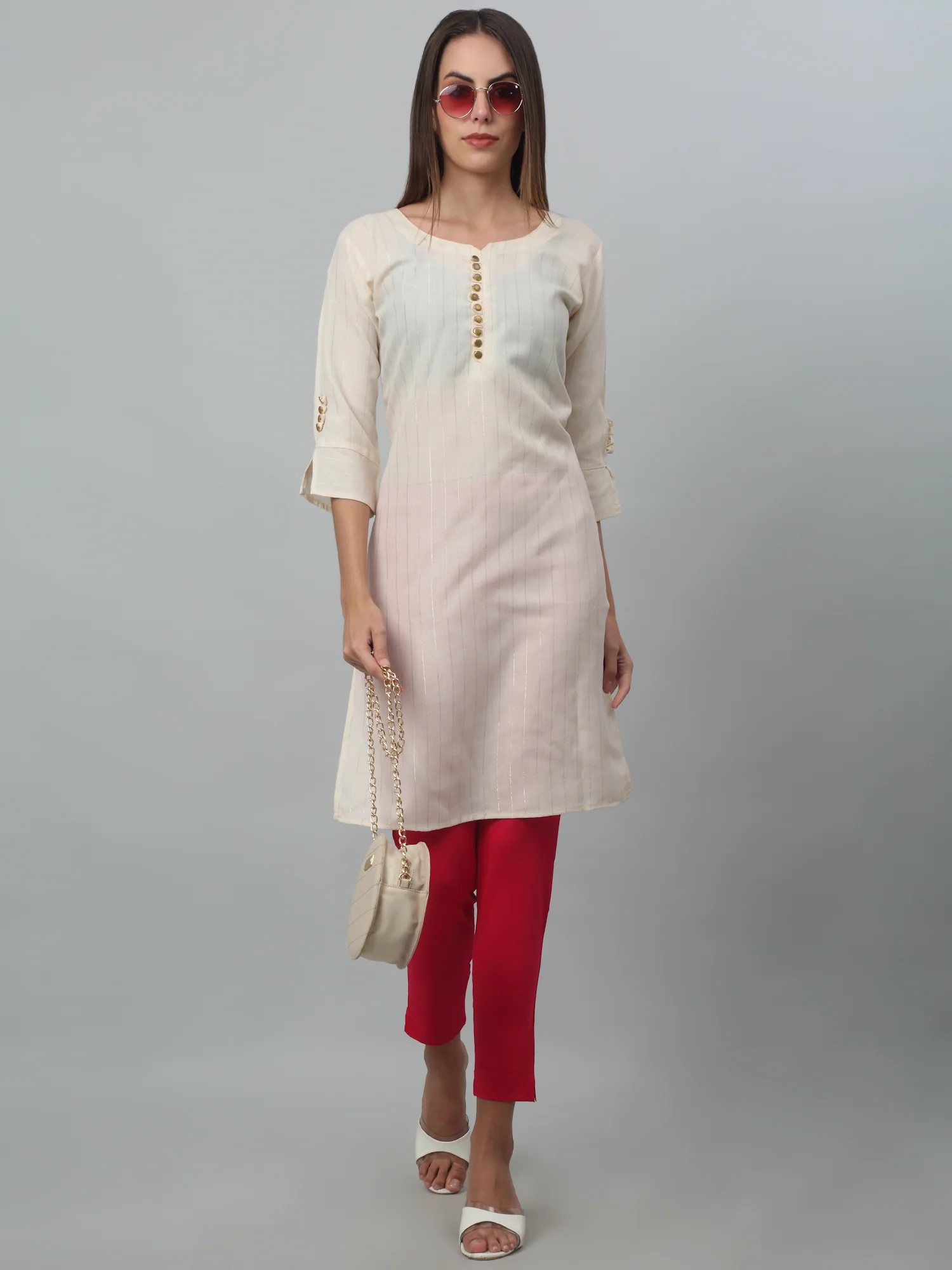 Women's Basic Regular Fit Hot Pink Flat Front Mid rise Kurti Pant - Image 5