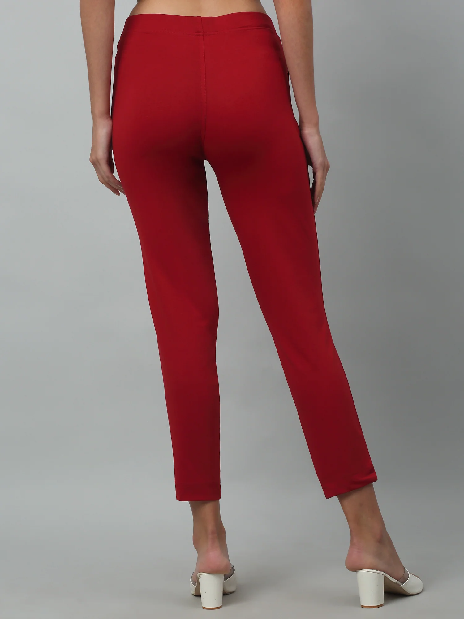 Women's Basic Regular Fit Red Flat Front Mid rise Kurti Pant - Image 4