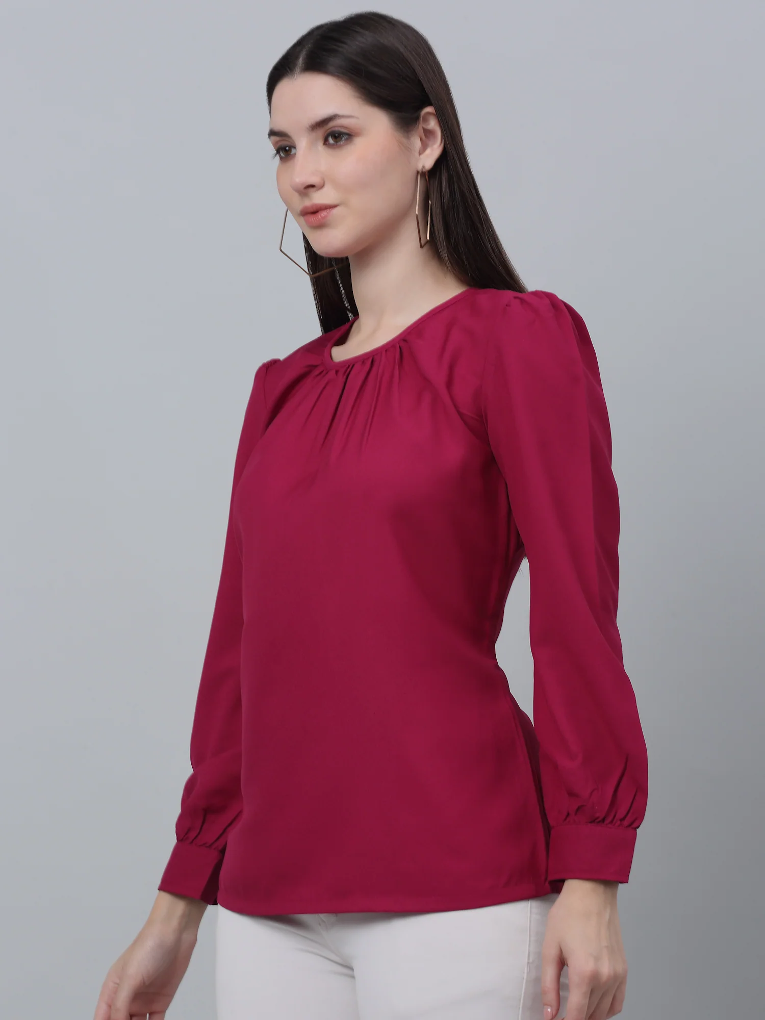 Women's Casual  Pink Solid Round neck Tunic - Image 2