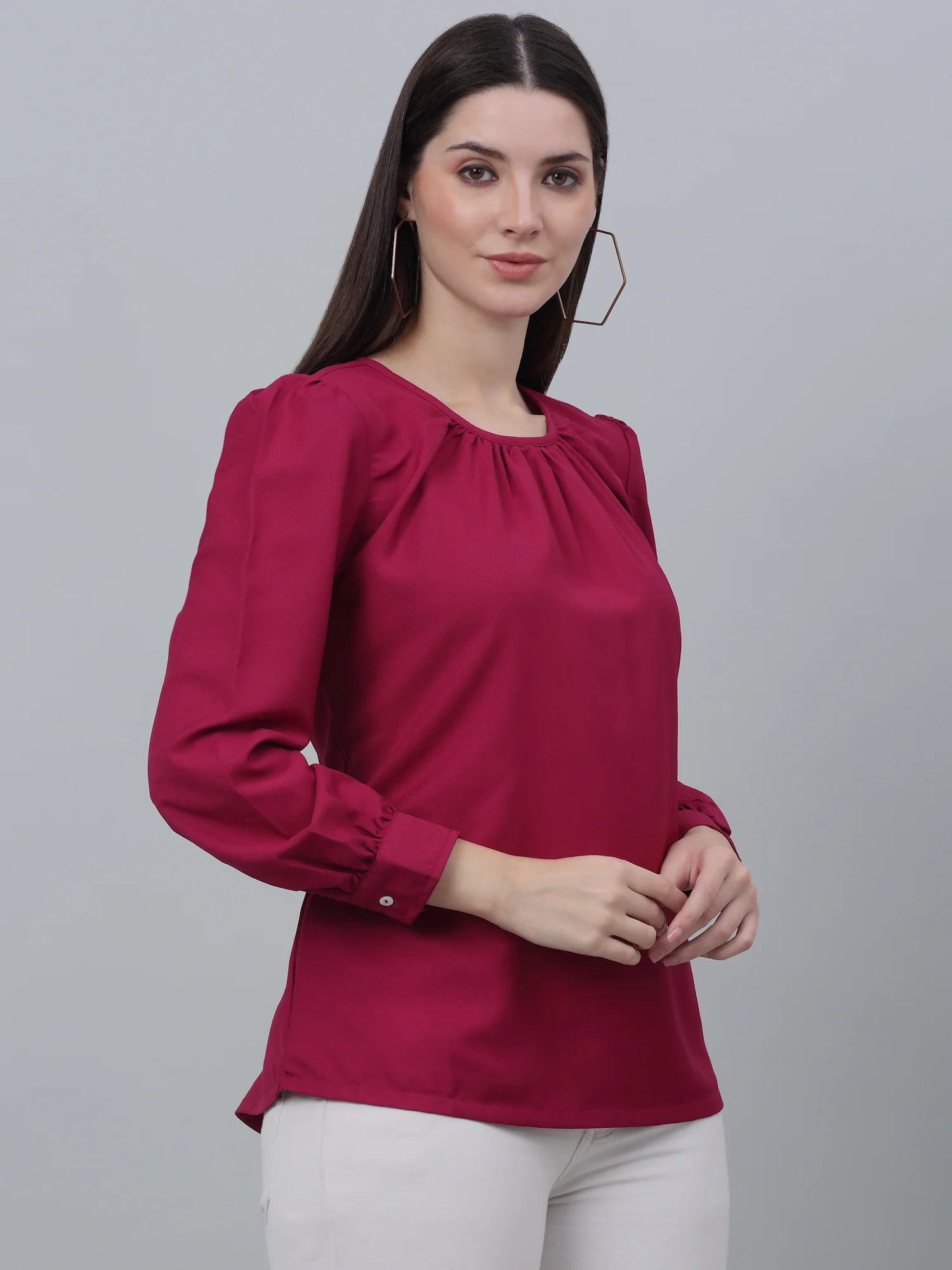 Women's Casual  Pink Solid Round neck Tunic - Image 3