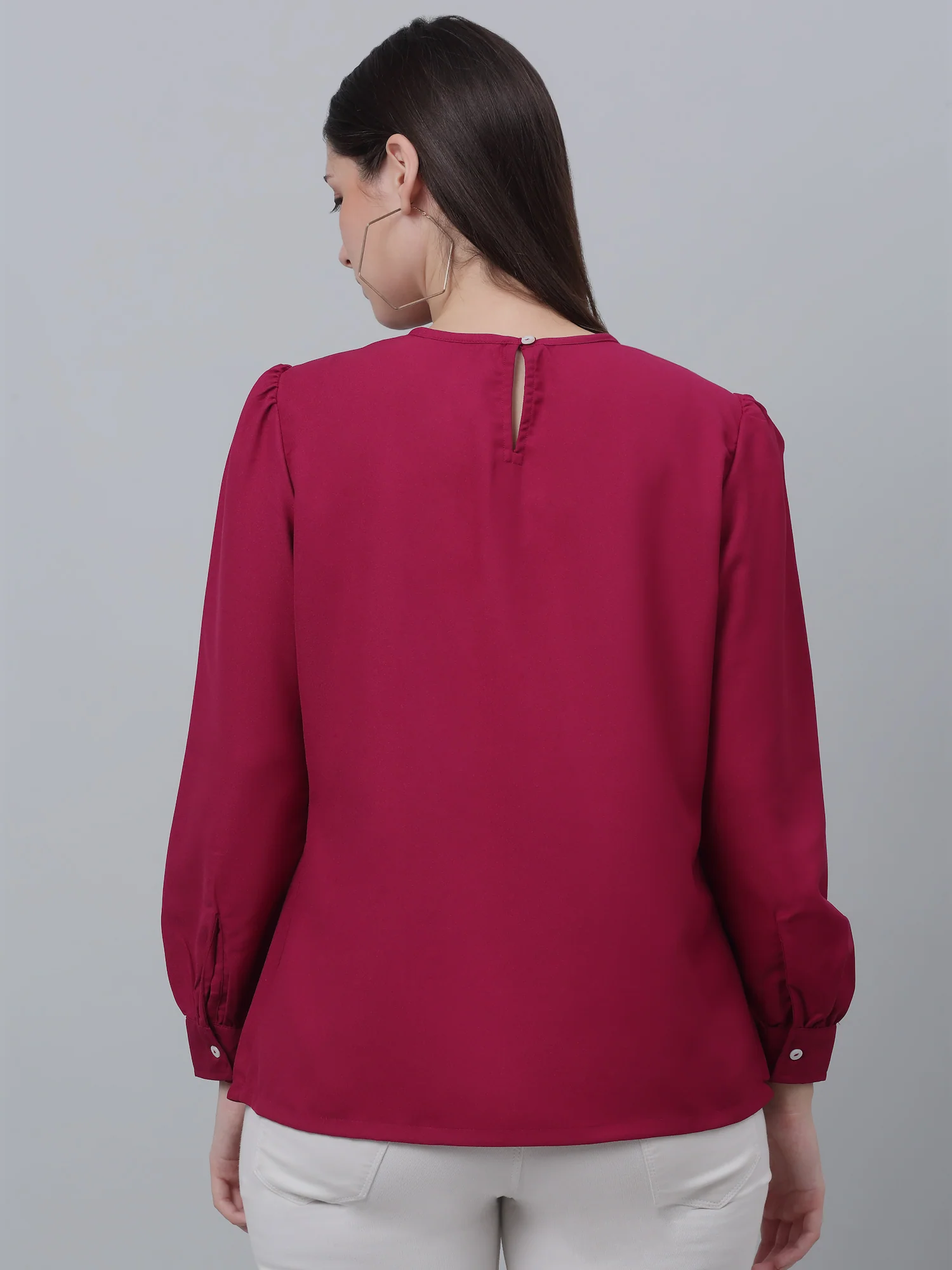 Women's Casual  Pink Solid Round neck Tunic - Image 4