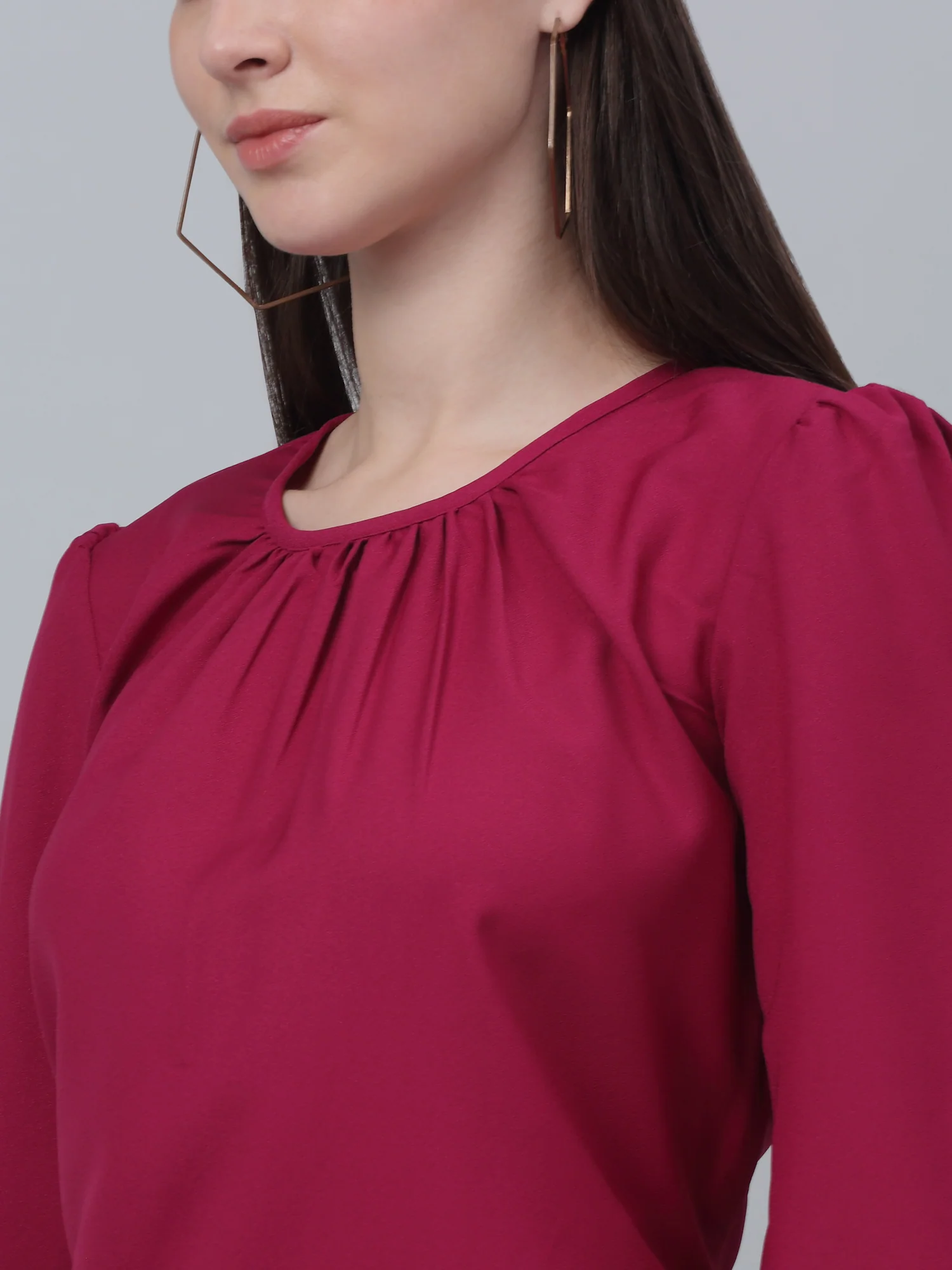 Women's Casual  Pink Solid Round neck Tunic - Image 5