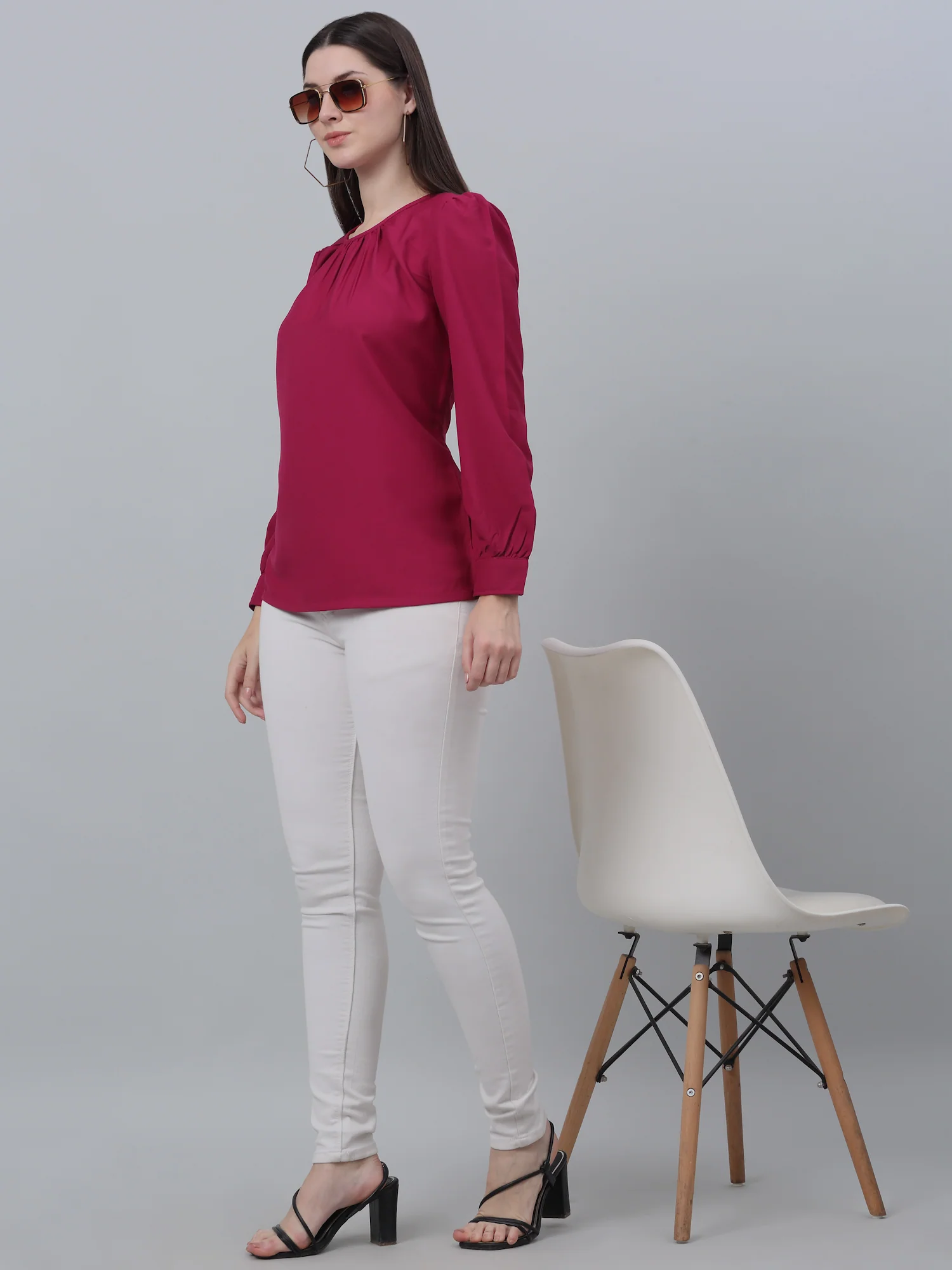 Women's Casual  Pink Solid Round neck Tunic - Image 6