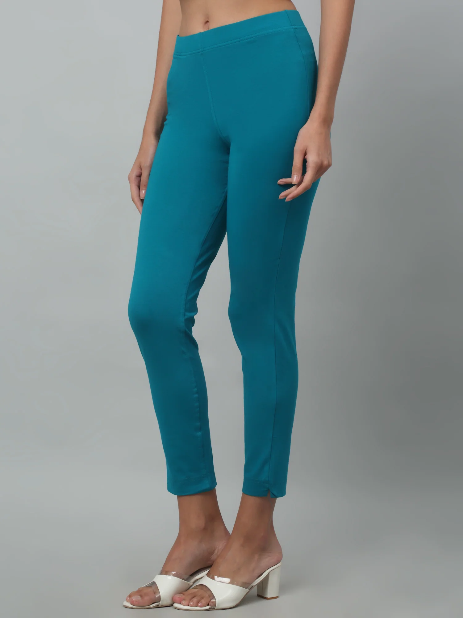 Women's Basic Regular Fit Seagreen Flat Front Mid rise Kurti Pant - Image 3