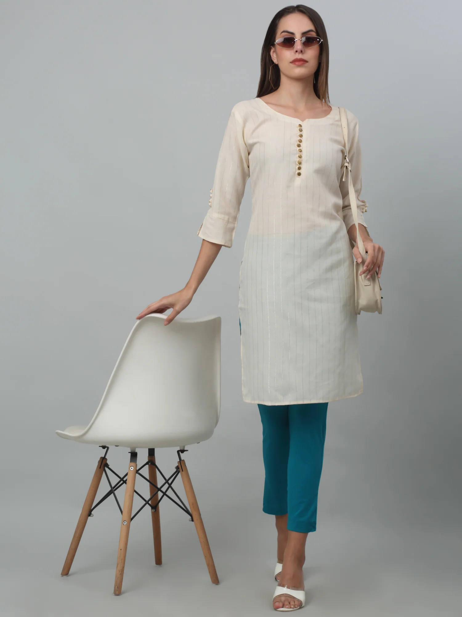Women's Basic Regular Fit Seagreen Flat Front Mid rise Kurti Pant - Image 5