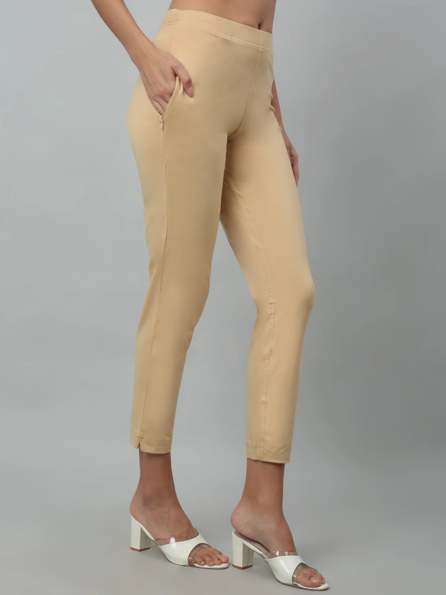 Women's Basic Regular Fit Skin Flat Front Mid rise Kurti Pant - Image 2