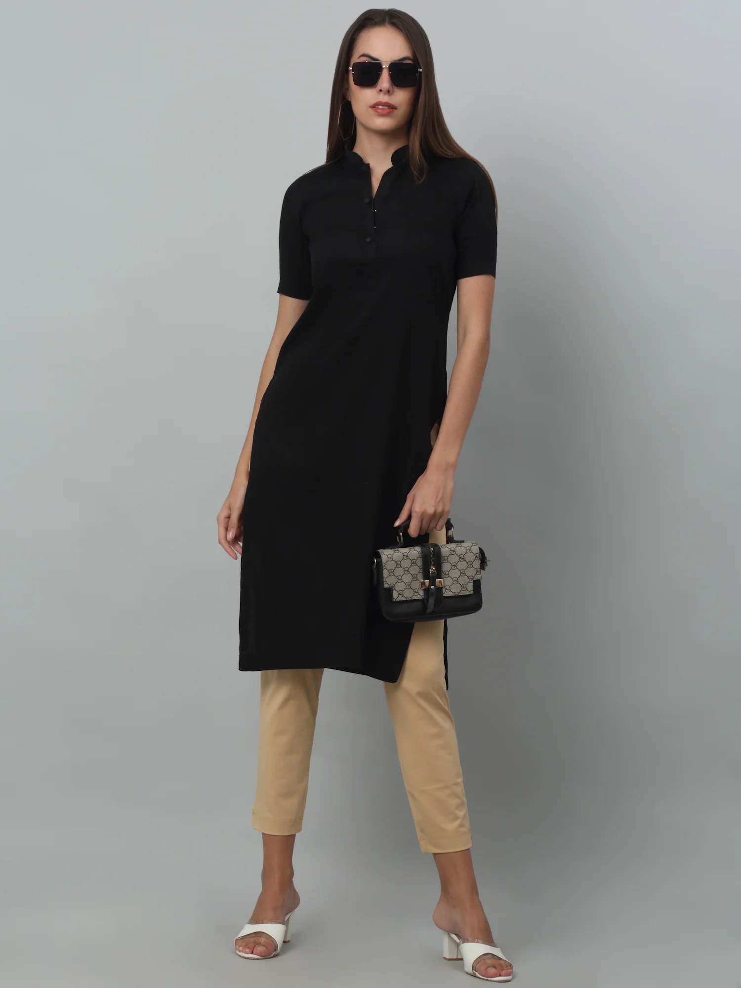 Women's Basic Regular Fit Skin Flat Front Mid rise Kurti Pant - Image 5