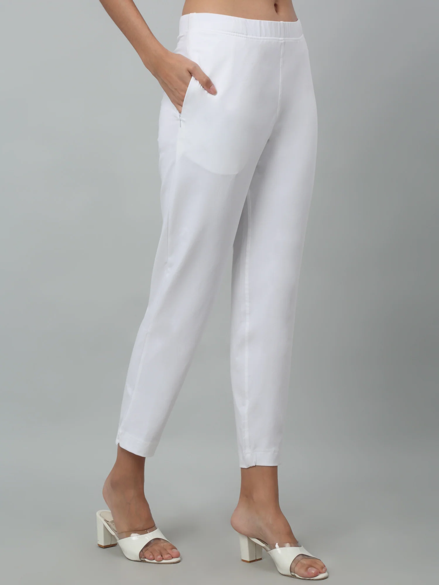 Women's Basic Regular Fit White Flat Front Mid rise Kurti Pant - Image 2