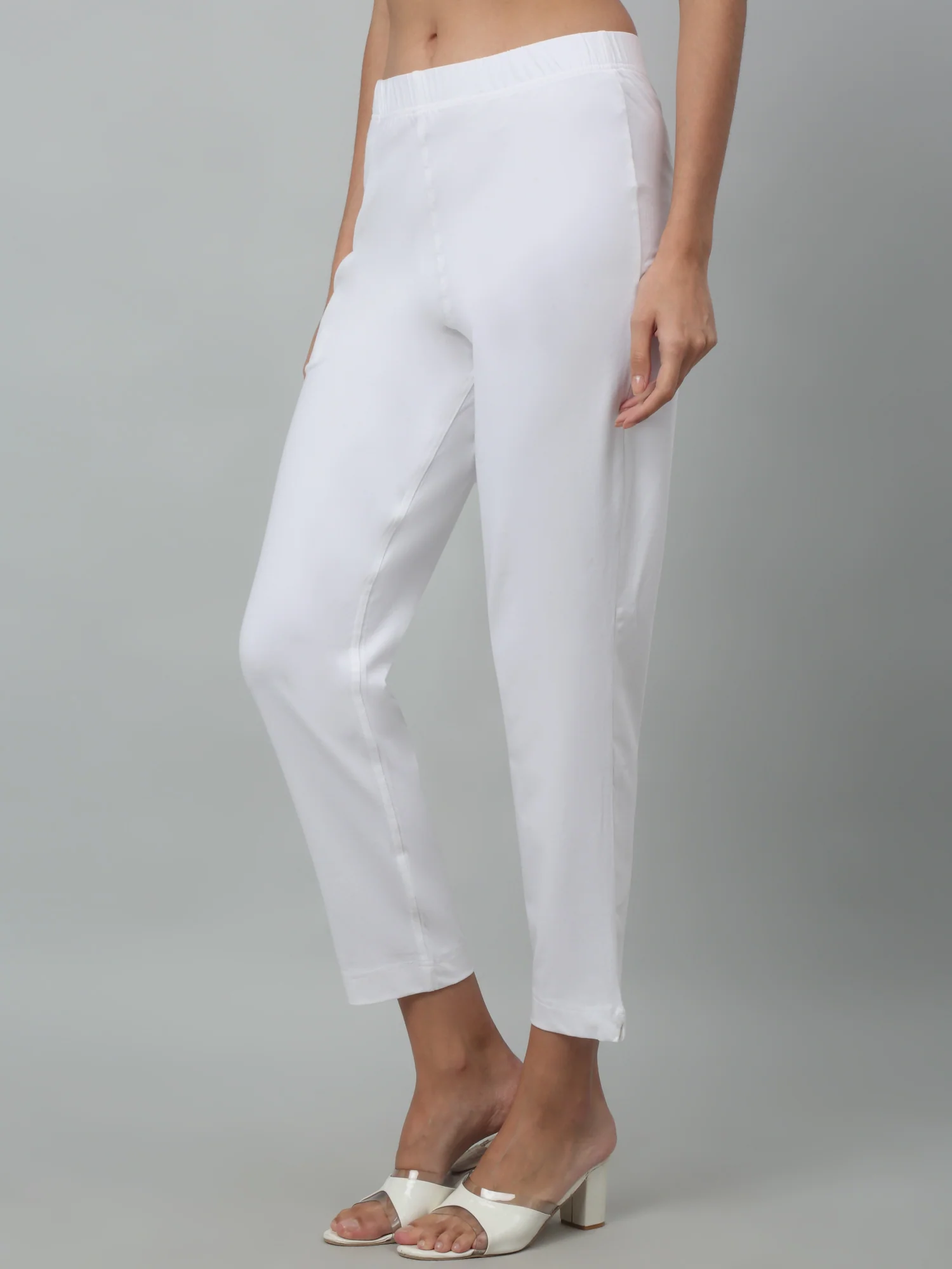 Women's Basic Regular Fit White Flat Front Mid rise Kurti Pant - Image 3