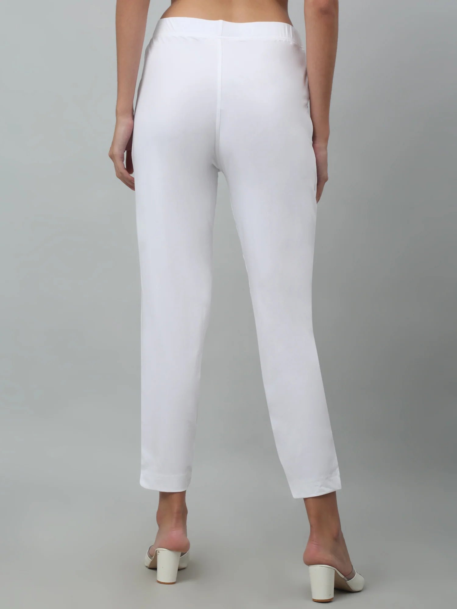 Women's Basic Regular Fit White Flat Front Mid rise Kurti Pant - Image 4