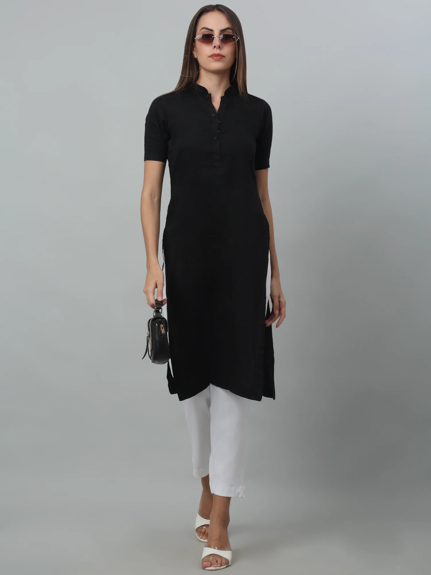Women's Basic Regular Fit White Flat Front Mid rise Kurti Pant - Image 5