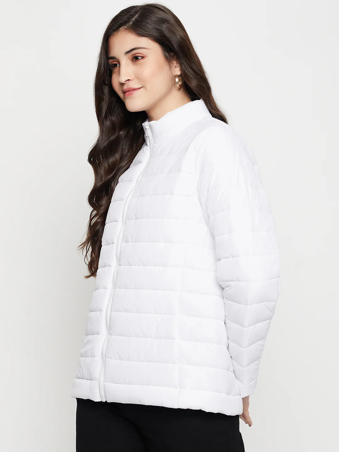 Women's Casual  White Quilted  Jacket - Image 3