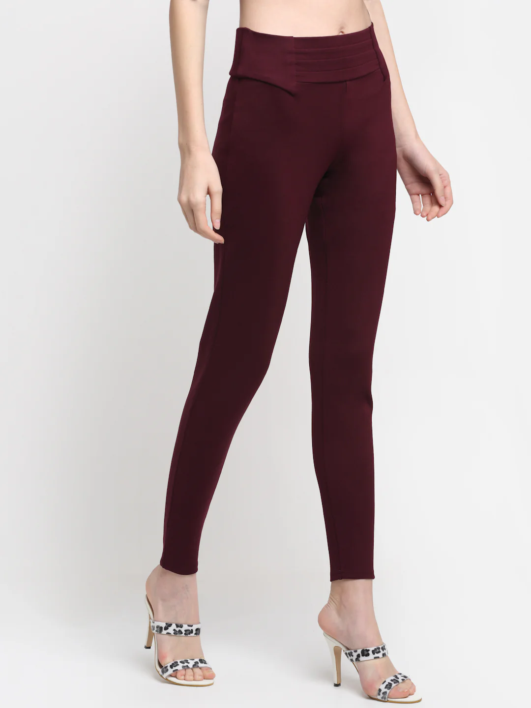 Women's  Broad waistband Wine  High rise Jeggings - Image 2