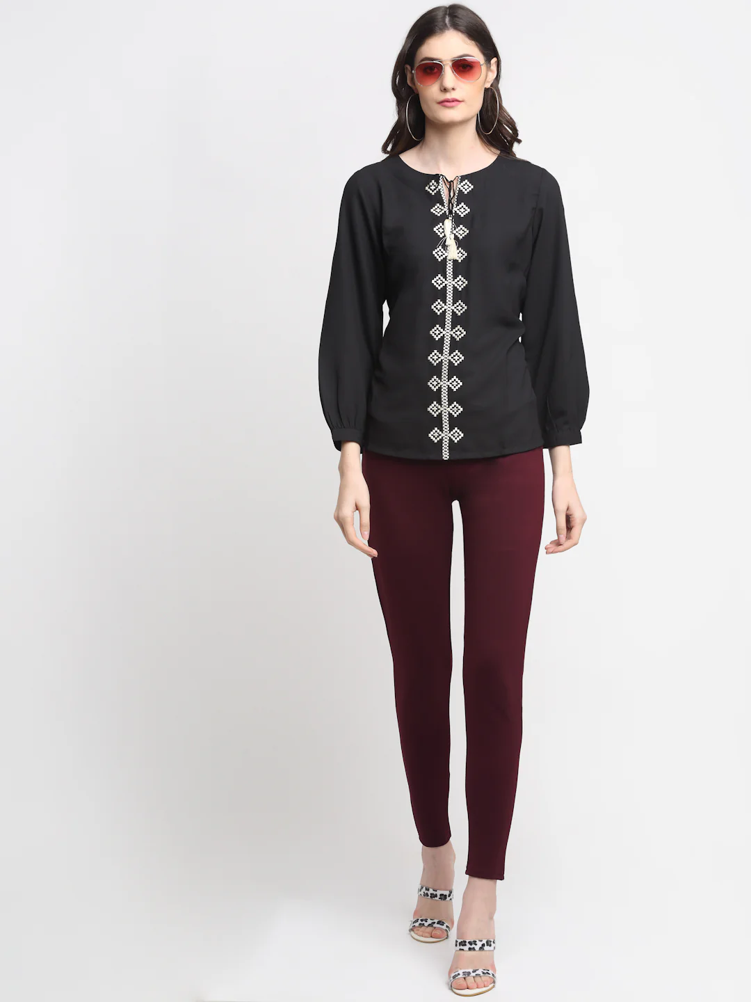 Women's  Broad waistband Wine  High rise Jeggings - Image 4