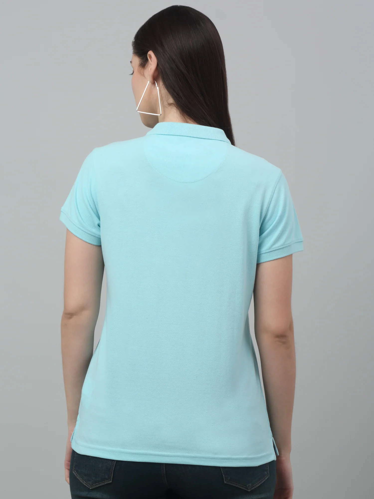 Women's Casual Regular Short Sleeve Aqua Polo neck  T-Shirt - Image 2