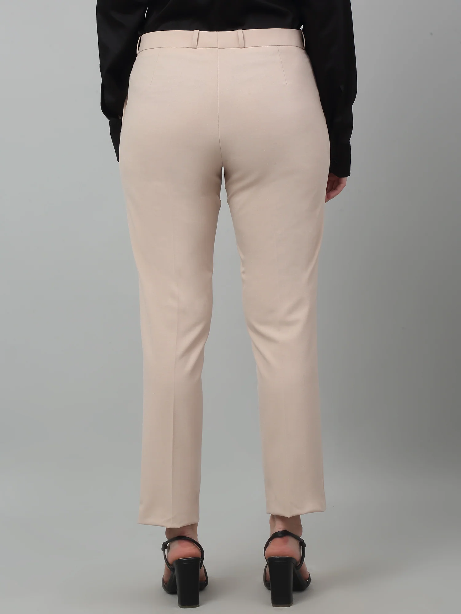 Women's Formal Flat Front Beige Full length Mid rise Trousers - Image 6