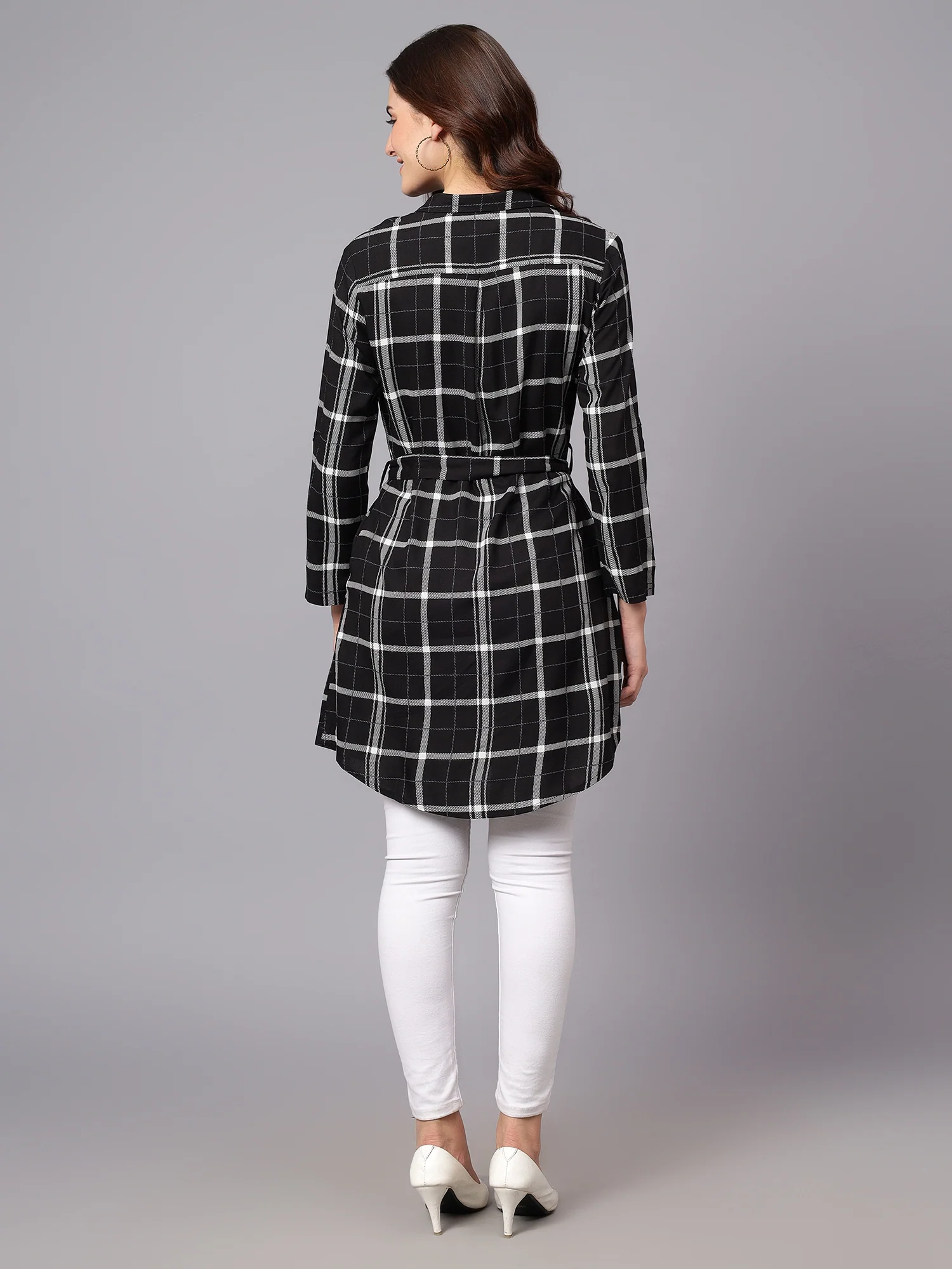 Women's Black Checkered Full Sleeves Tunic - Image 2