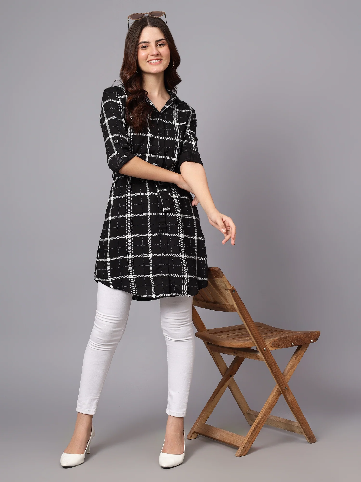 Women's Black Checkered Full Sleeves Tunic - Image 6