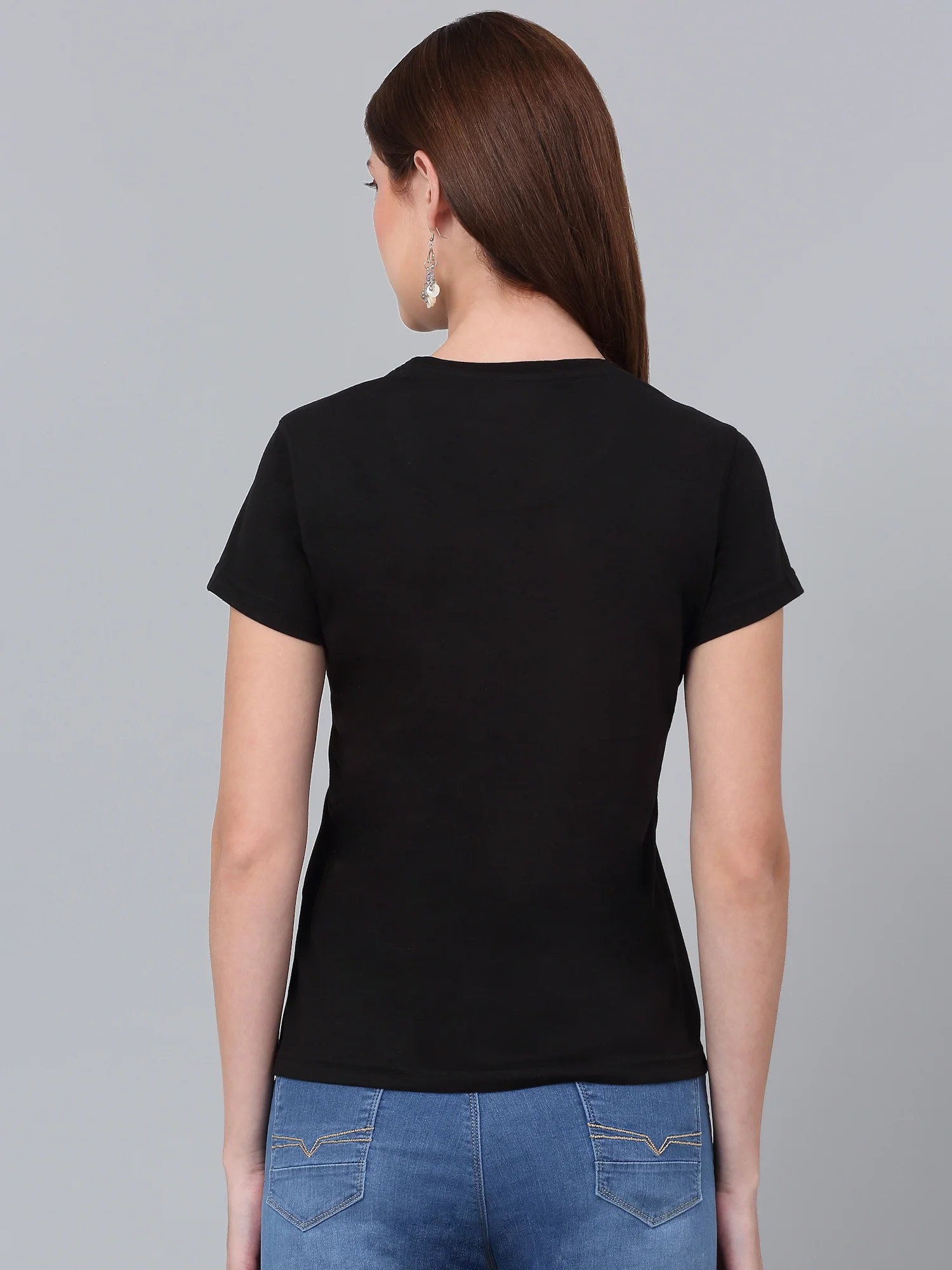 Women's Black Printed Short Sleeve T-shirt - Image 2