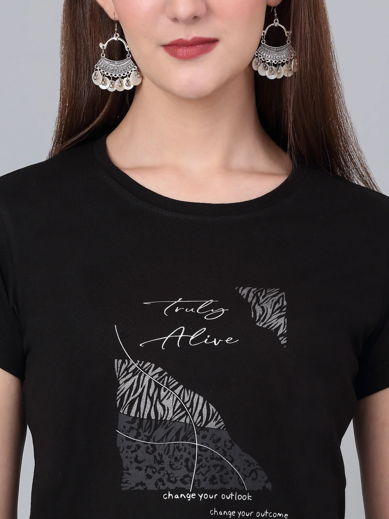 Women's Black Printed Short Sleeve T-shirt - Image 5