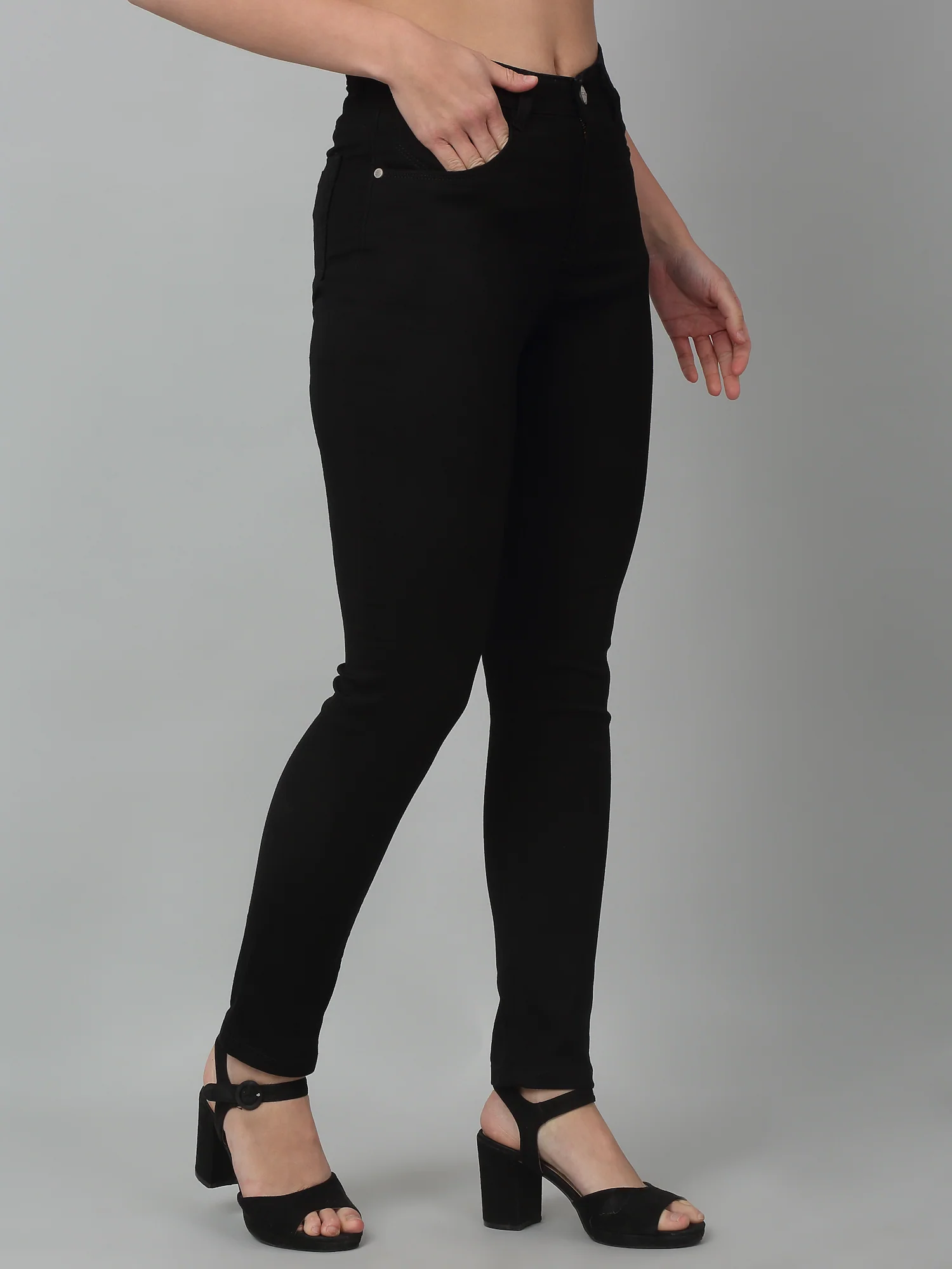 Women's Casual Skinny Fit Black No Fade Mid rise Jeans - Image 3
