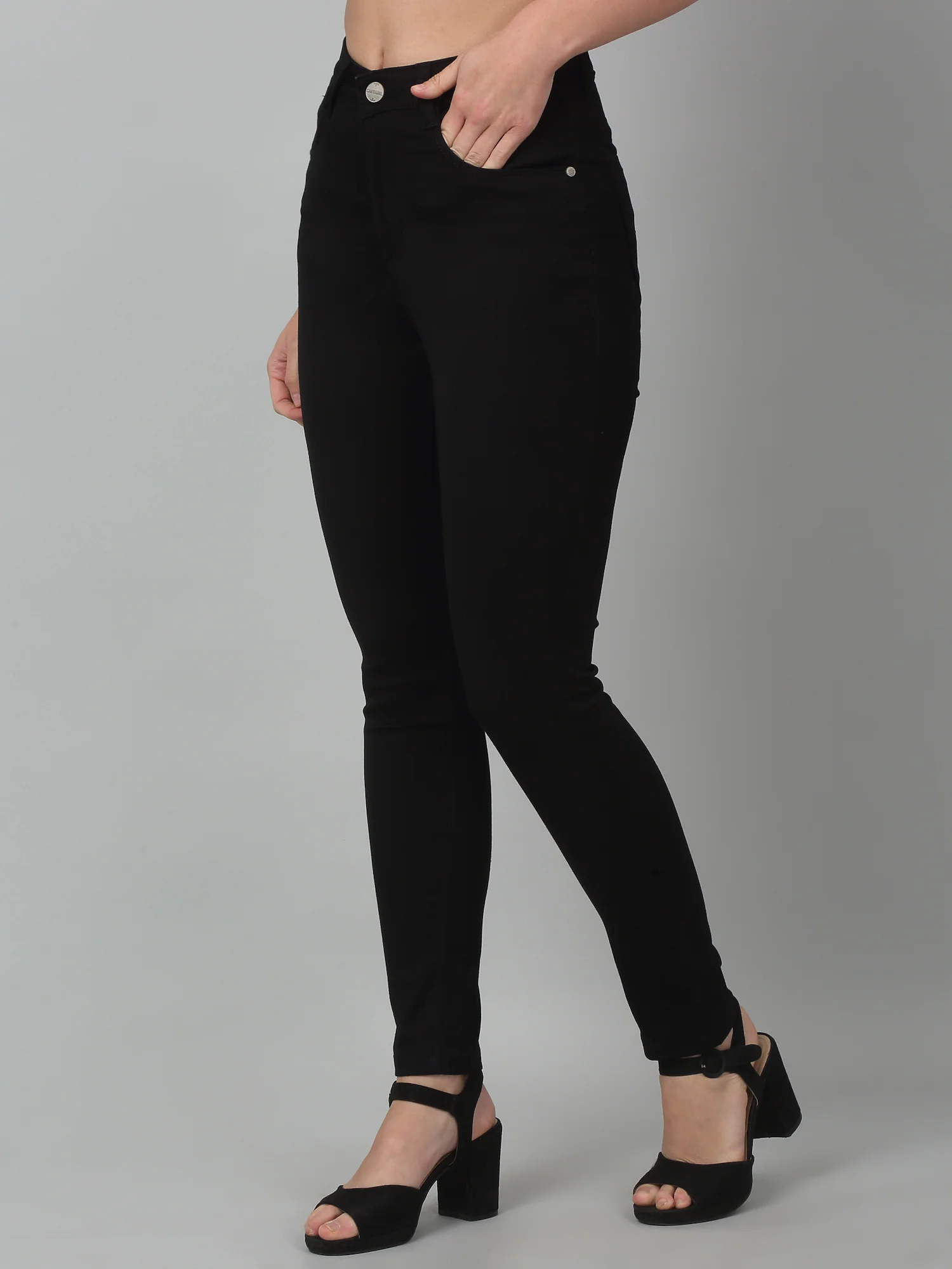 Women's Casual Skinny Fit Black No Fade Mid rise Jeans - Image 4