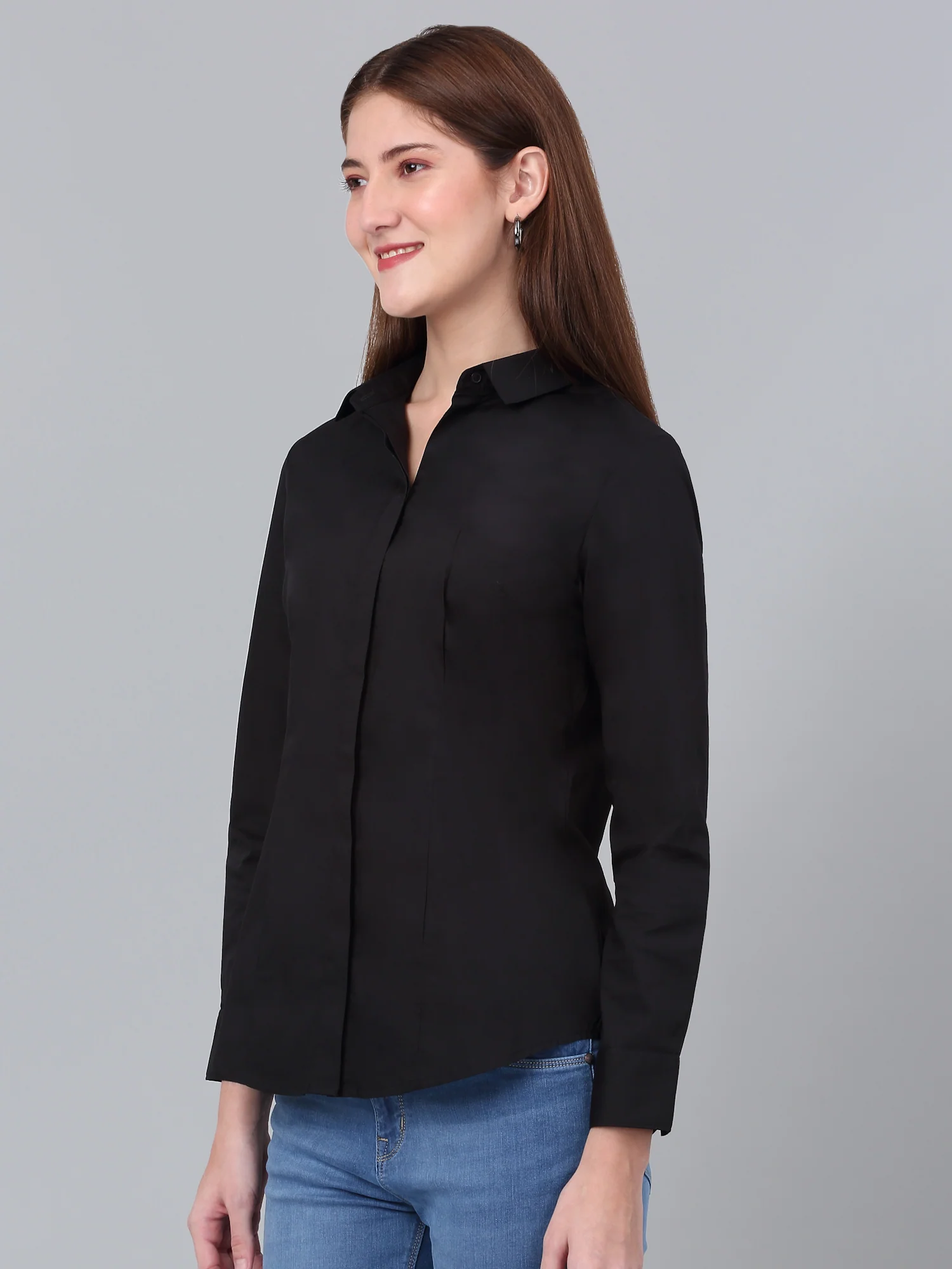 Women’s Black Solid Formal Shirt | Office Wear Essential - Image 3