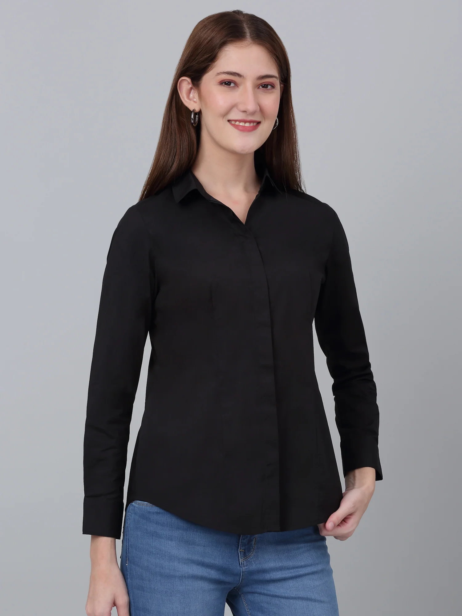 Women’s Black Solid Formal Shirt | Office Wear Essential - Image 4