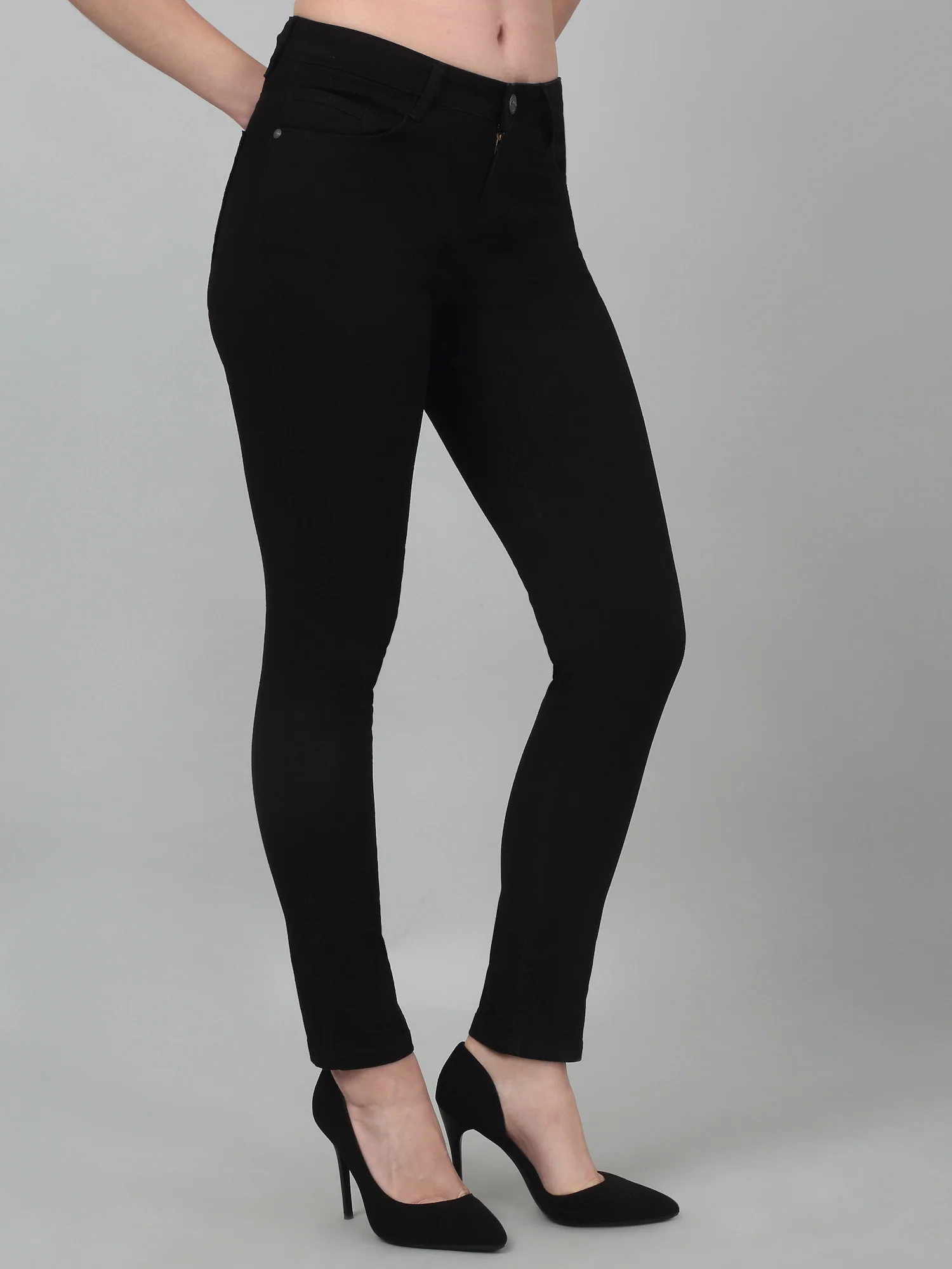 Women's Casual Skinny Fit Black No Fade Mid rise Jeans - Image 3