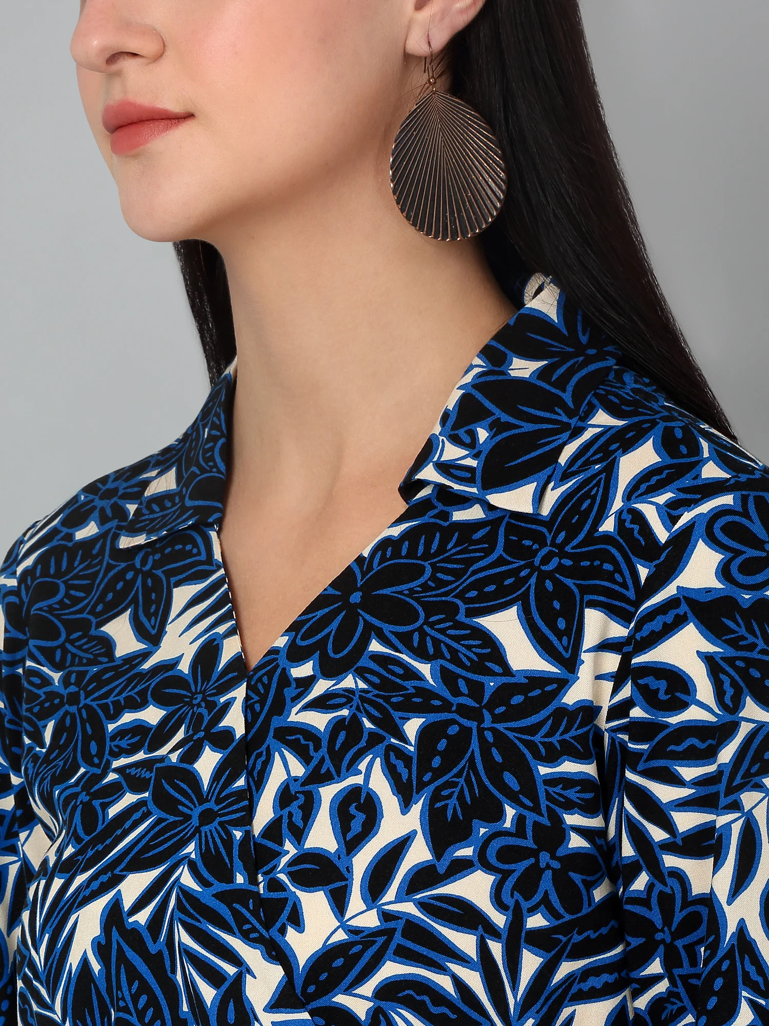 Women's Blue Floral Printed Full Sleeves Casual Dress - Image 5