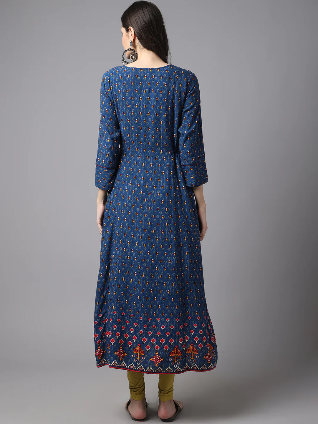 Women's Casual Round neck Blue Printed Calf length Kurti - Image 2