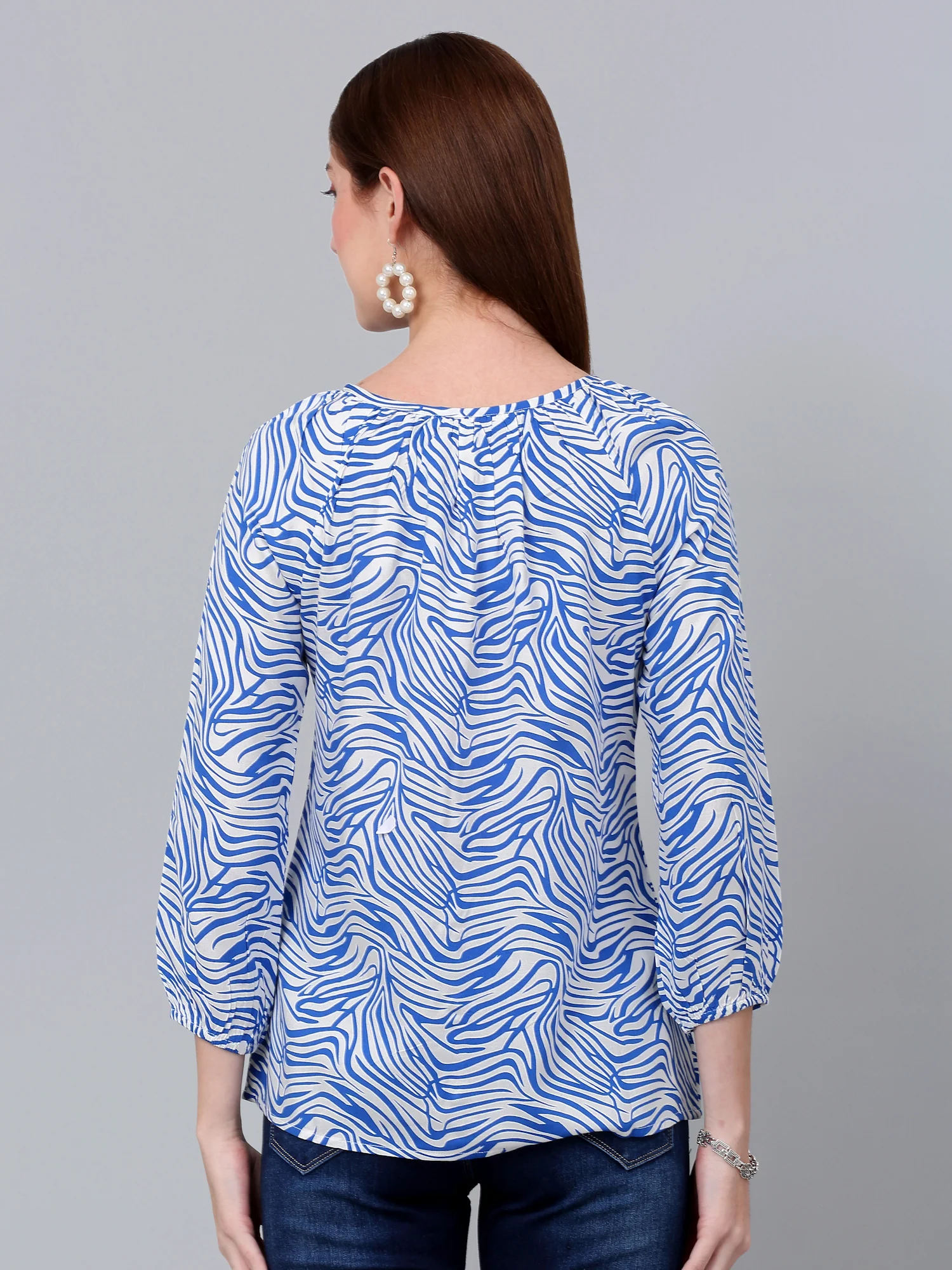 Women's Blue Printed Casual Top - Image 2