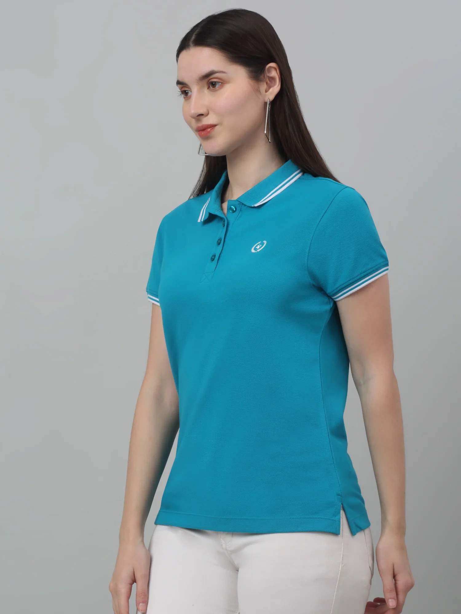 Women's Casual Regular Short Sleeve Blue Polo neck  T-Shirt - Image 3