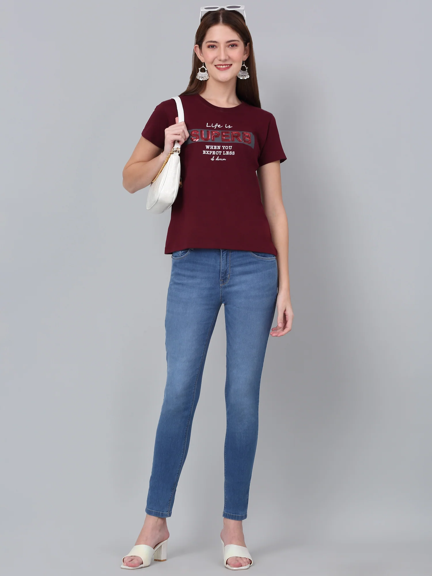 Women's Casual Skinny Fit Light mercerised Blue Heavy Fade Mid rise Jeans - Image 6
