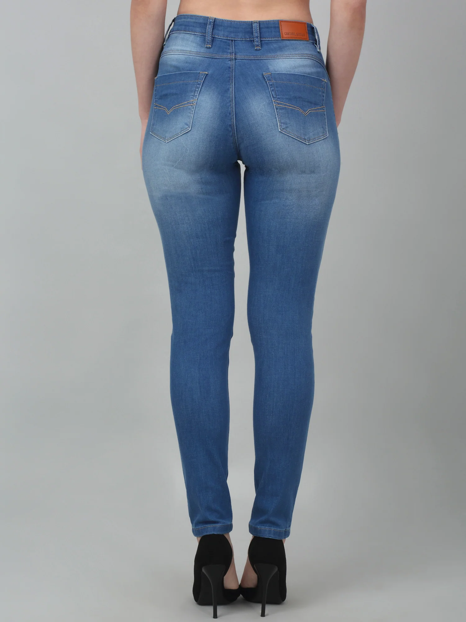 Women's Casual Skinny Fit Mercerised Blue Medium Fade Mid rise Jeans - Image 2