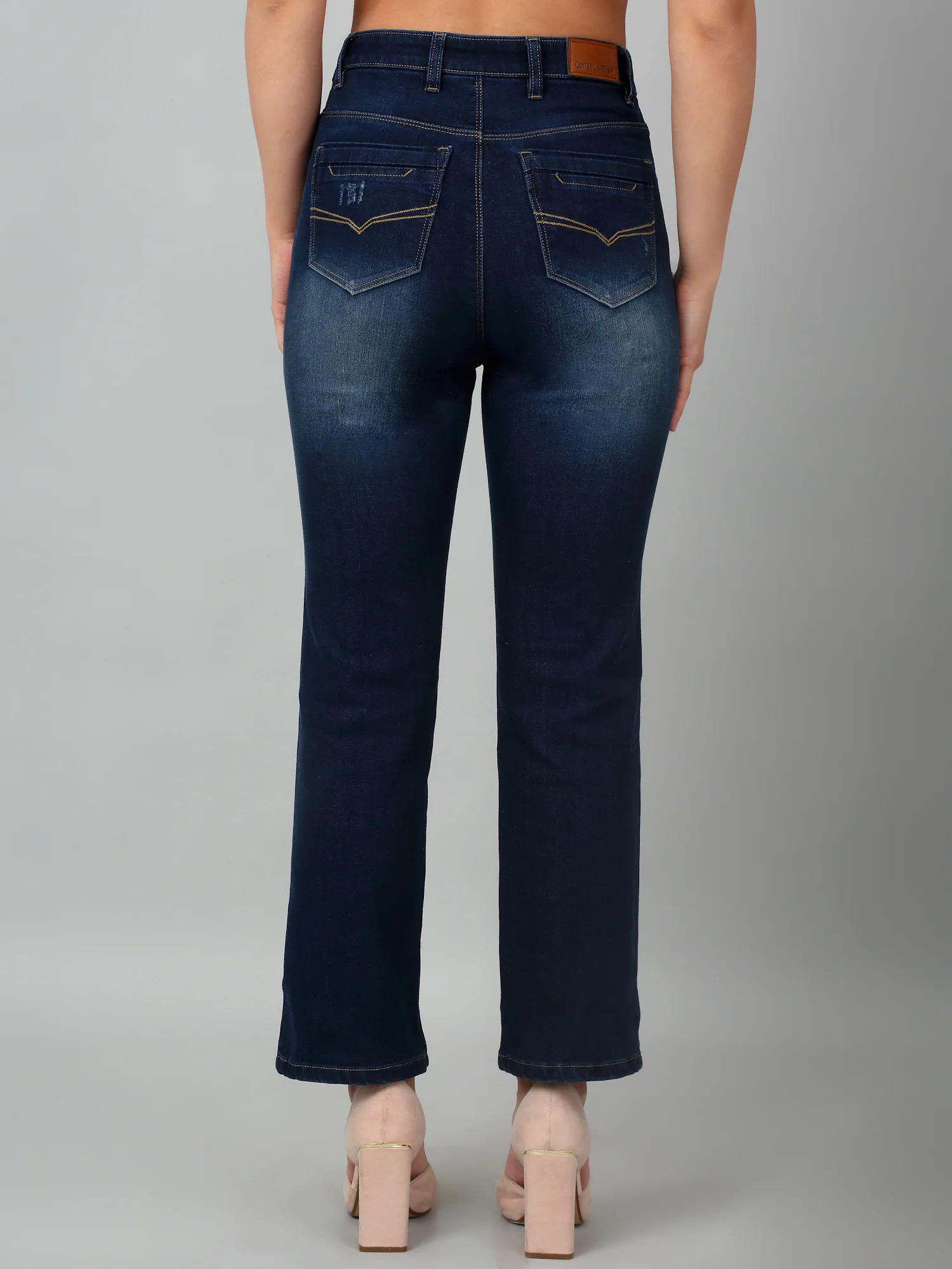 Women's Casual Straight Fit Mercerised Blue Light Fade High Rise Jeans - Image 2