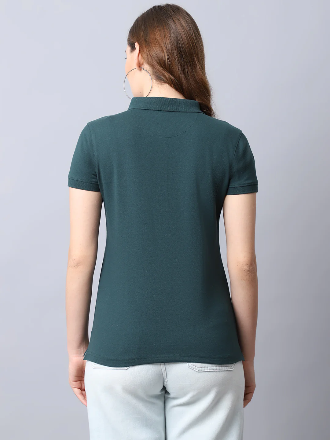 Women's Casual Regular Short Sleeve Bottle Green Polo neck  T-Shirt - Image 2