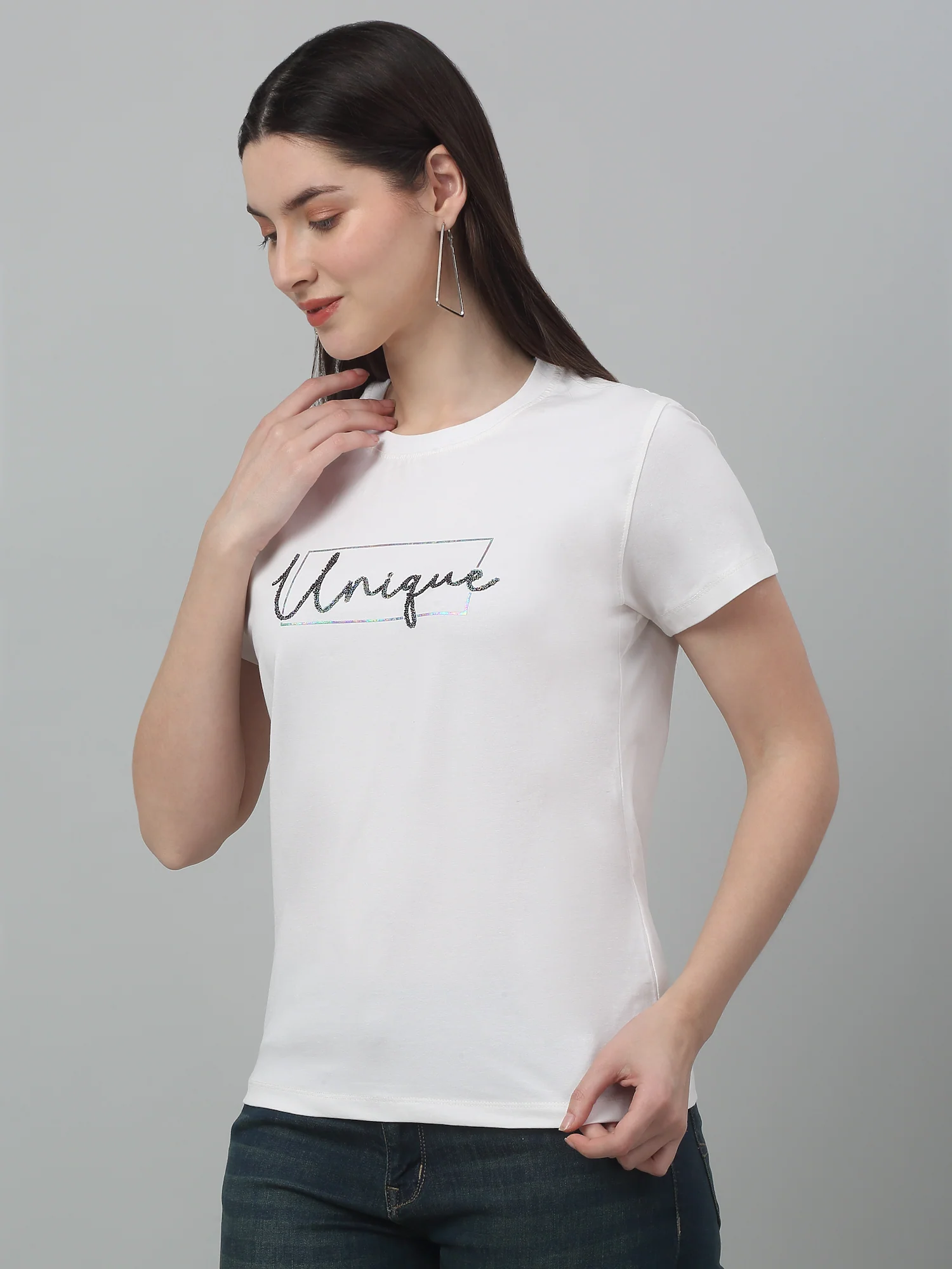 Women's Casual Regular Short Sleeve Cream Round neck Graphic Print T-Shirt - Image 3