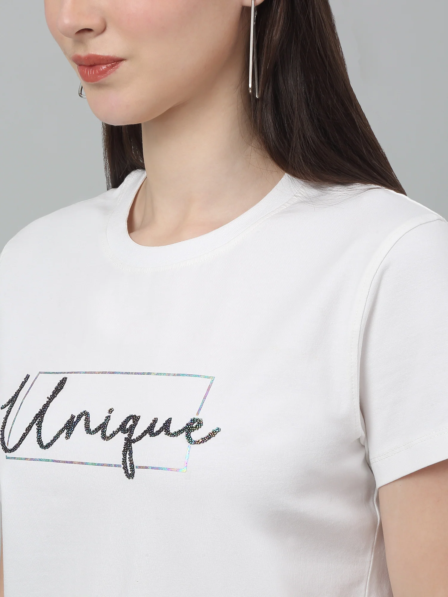 Women's Casual Regular Short Sleeve Cream Round neck Graphic Print T-Shirt - Image 5