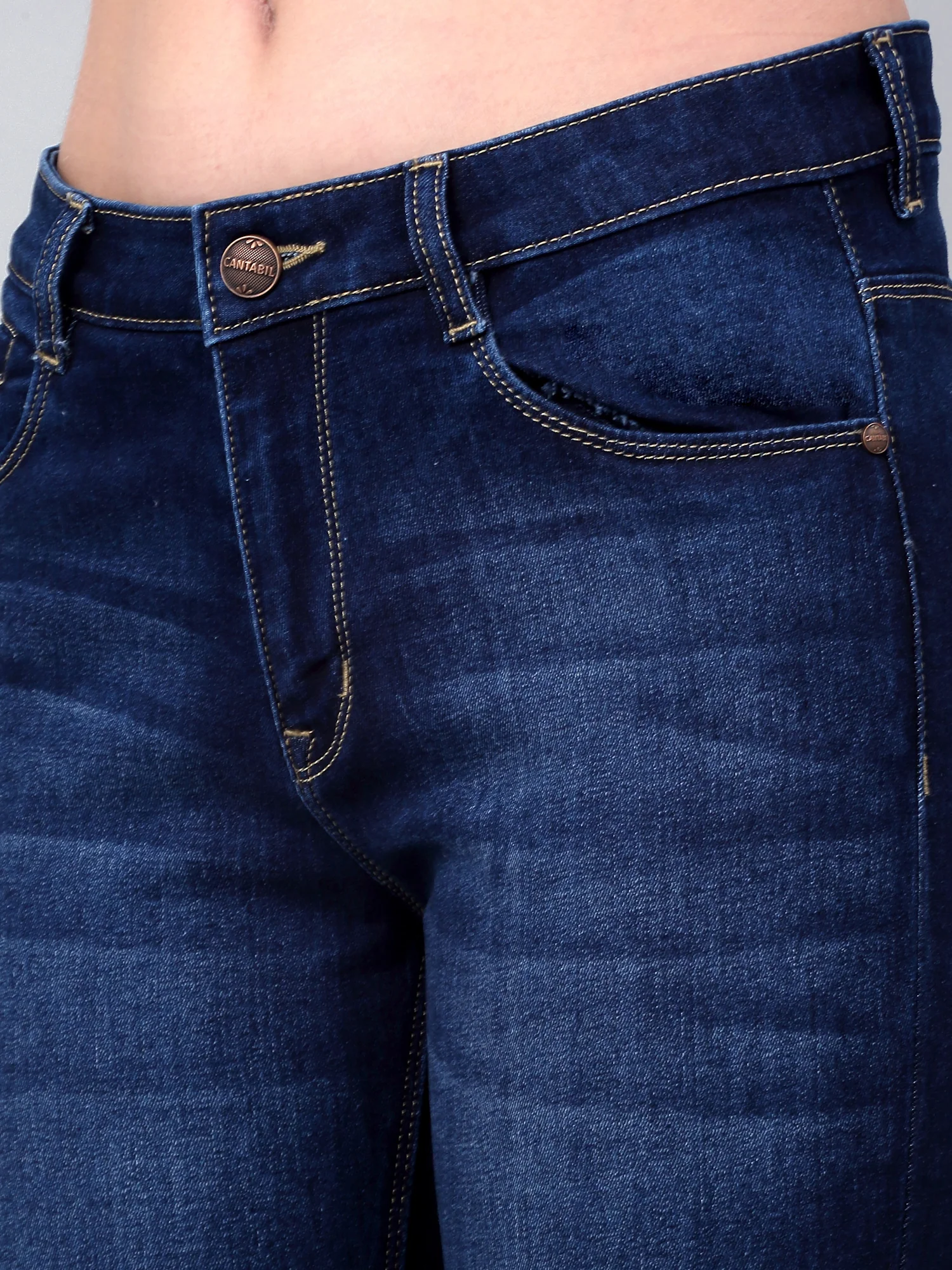 Women's Casual Skinny Fit Dark mercerised Blue Light Fade Mid rise Jeans - Image 5