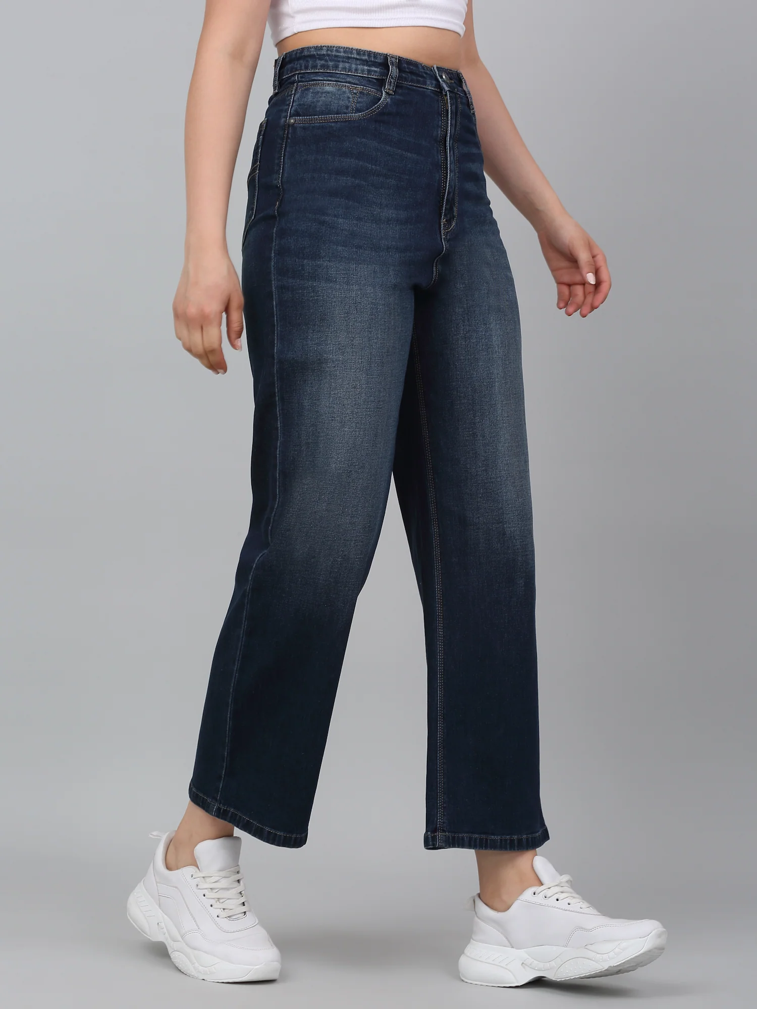 Women's Green Solid Wide Leg Stretchable Jeans - Image 4