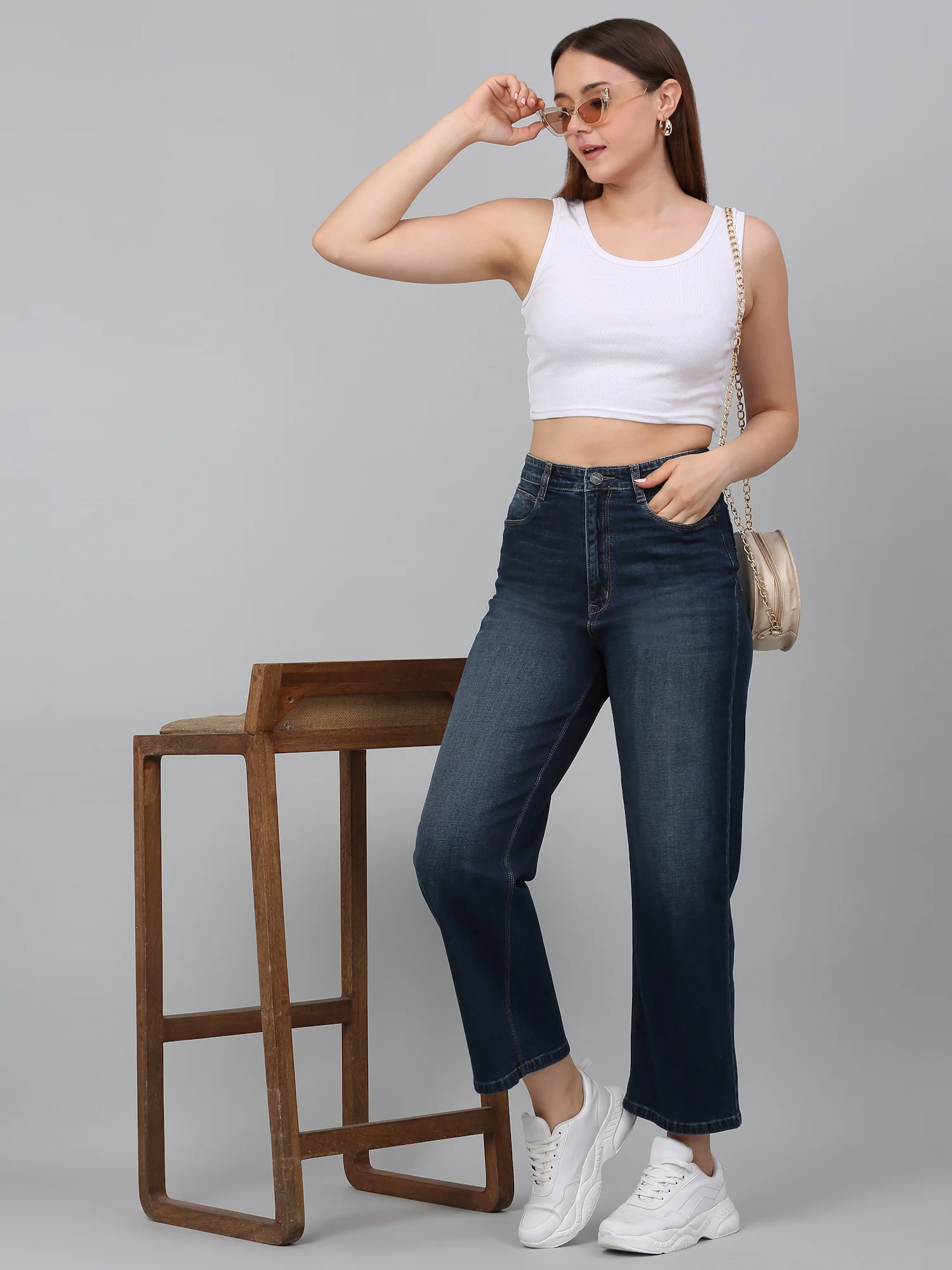 Women's Green Solid Wide Leg Stretchable Jeans - Image 6