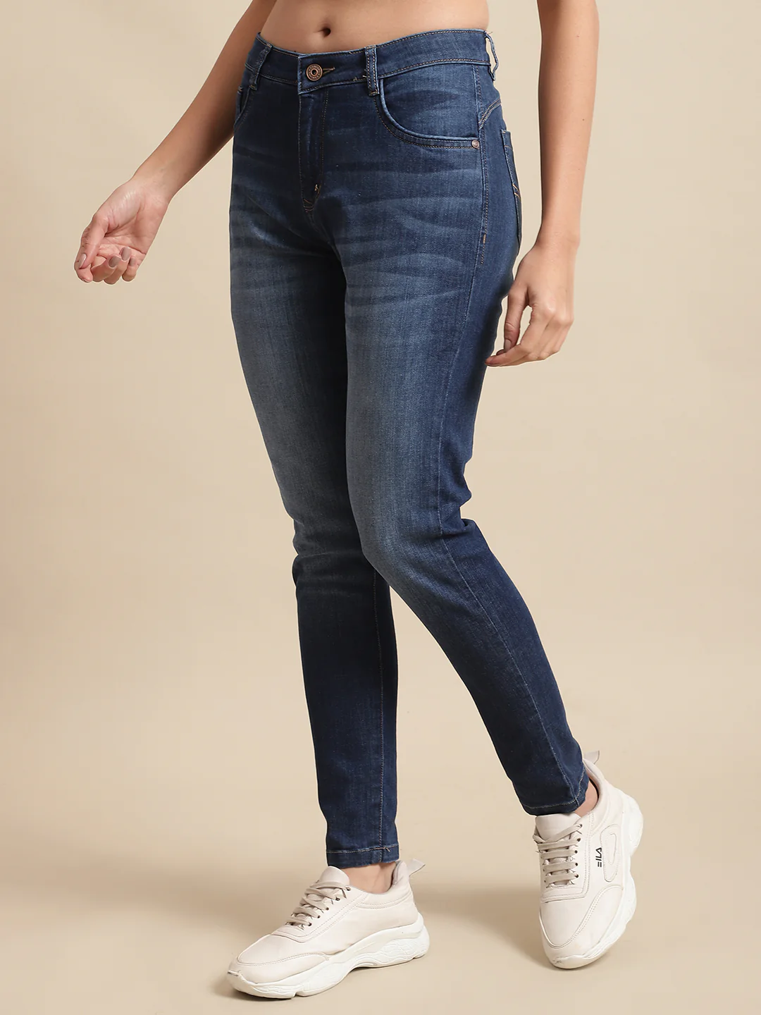 Women's Casual Skinny Fit Dark Mercerised Blue Medium Fade Mid rise Jeans - Image 3
