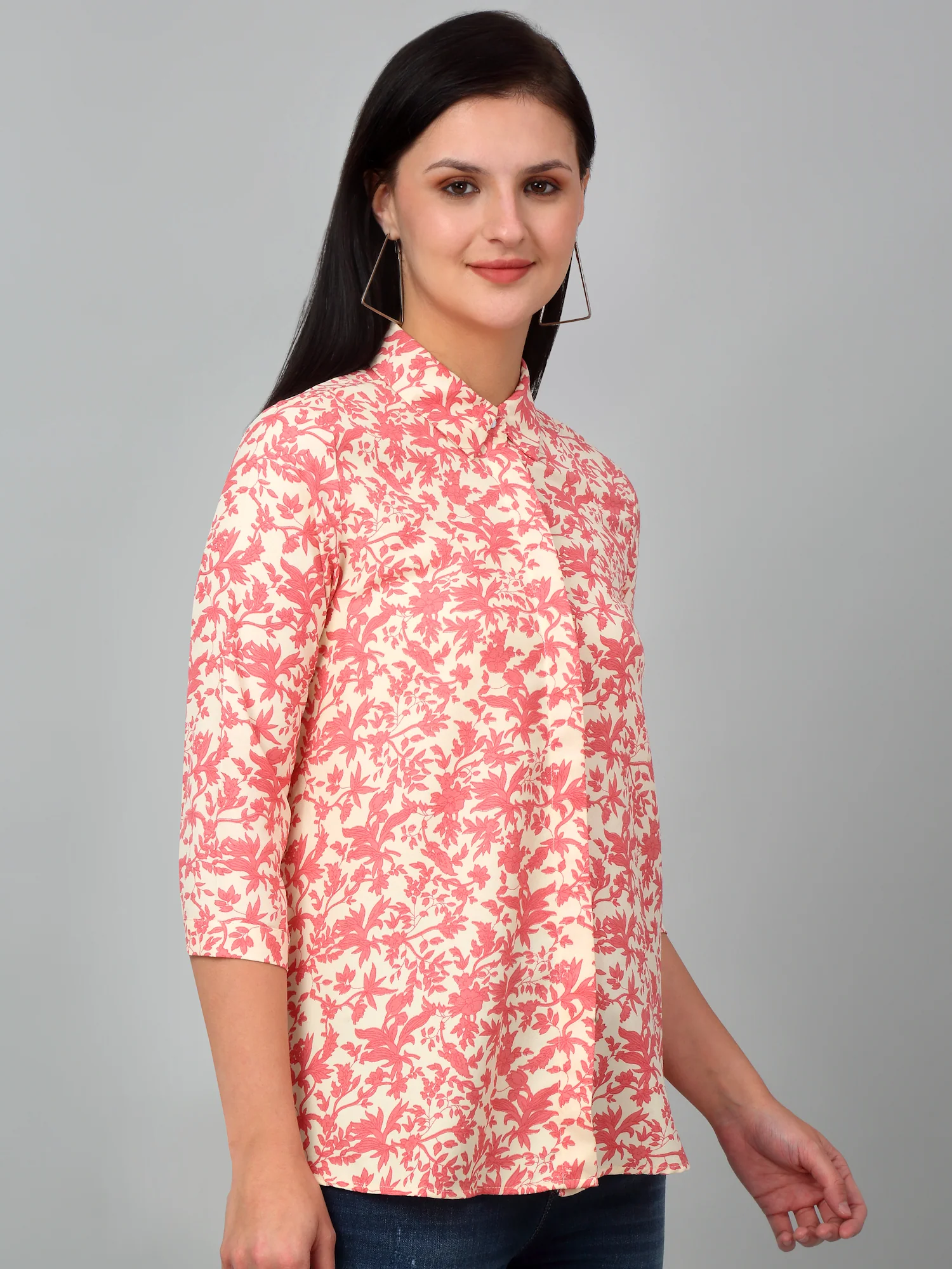 Women's Casual  Multi Color Floral Print Spread Collar Tunic - Image 2