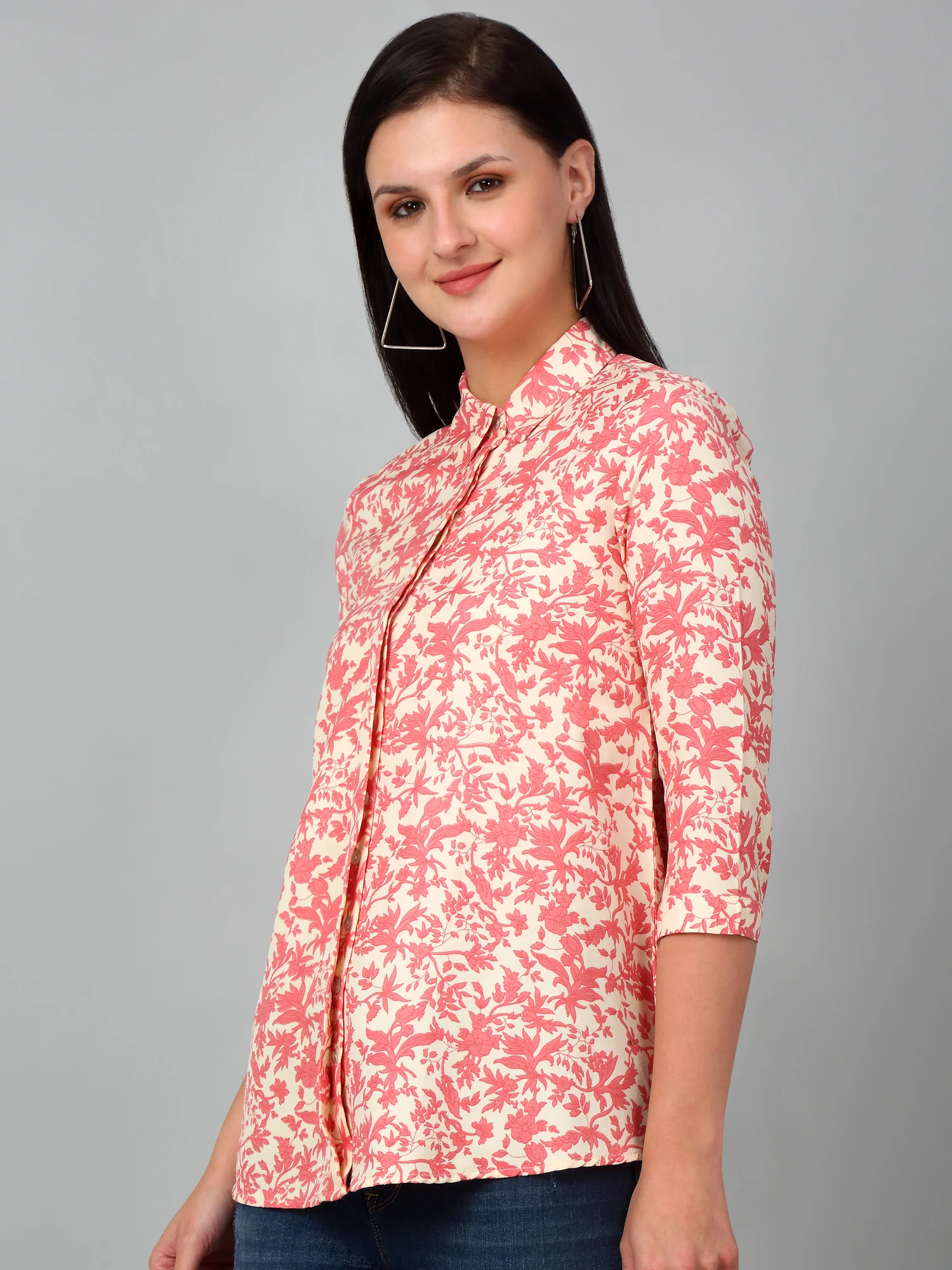 Women's Casual  Multi Color Floral Print Spread Collar Tunic - Image 3