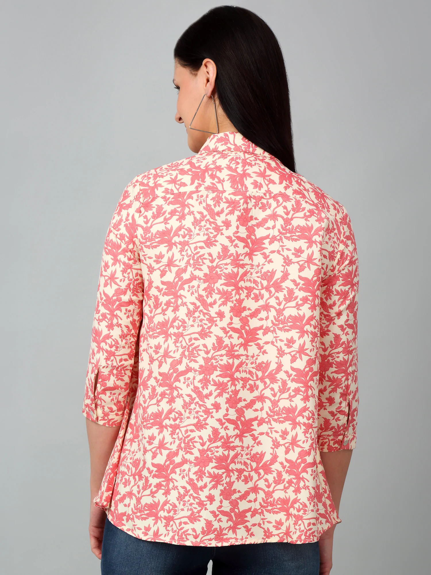 Women's Casual  Multi Color Floral Print Spread Collar Tunic - Image 4